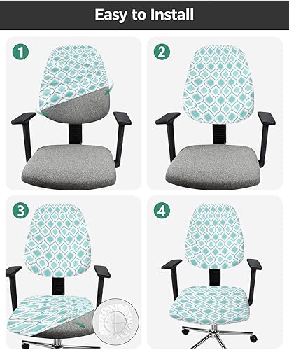 Miniatura 6 de Fundas para silla de computadora de oficina, color verde azulado, turquesa, patrón geométrico, protector y elástico, resistente al agua, fundas de