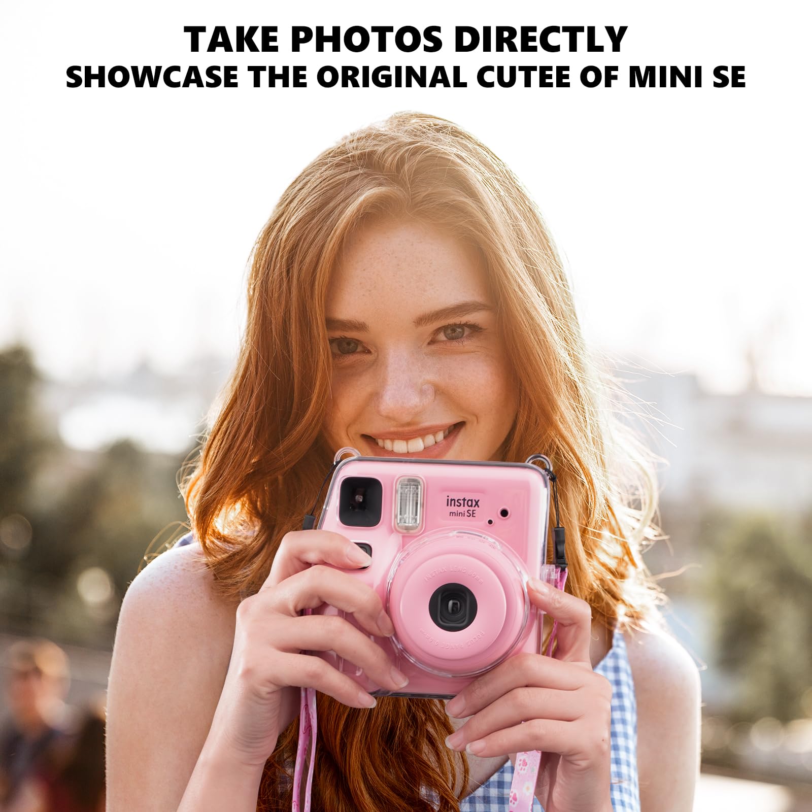 Custodia Rigida Trasparente HIYQIN Per Fotocamera Fujifilm Instax Mini SE. Cover Protettiva Con Tracolla Regolabile A Tema Gatto Rosa. Pratica E Alla Moda!