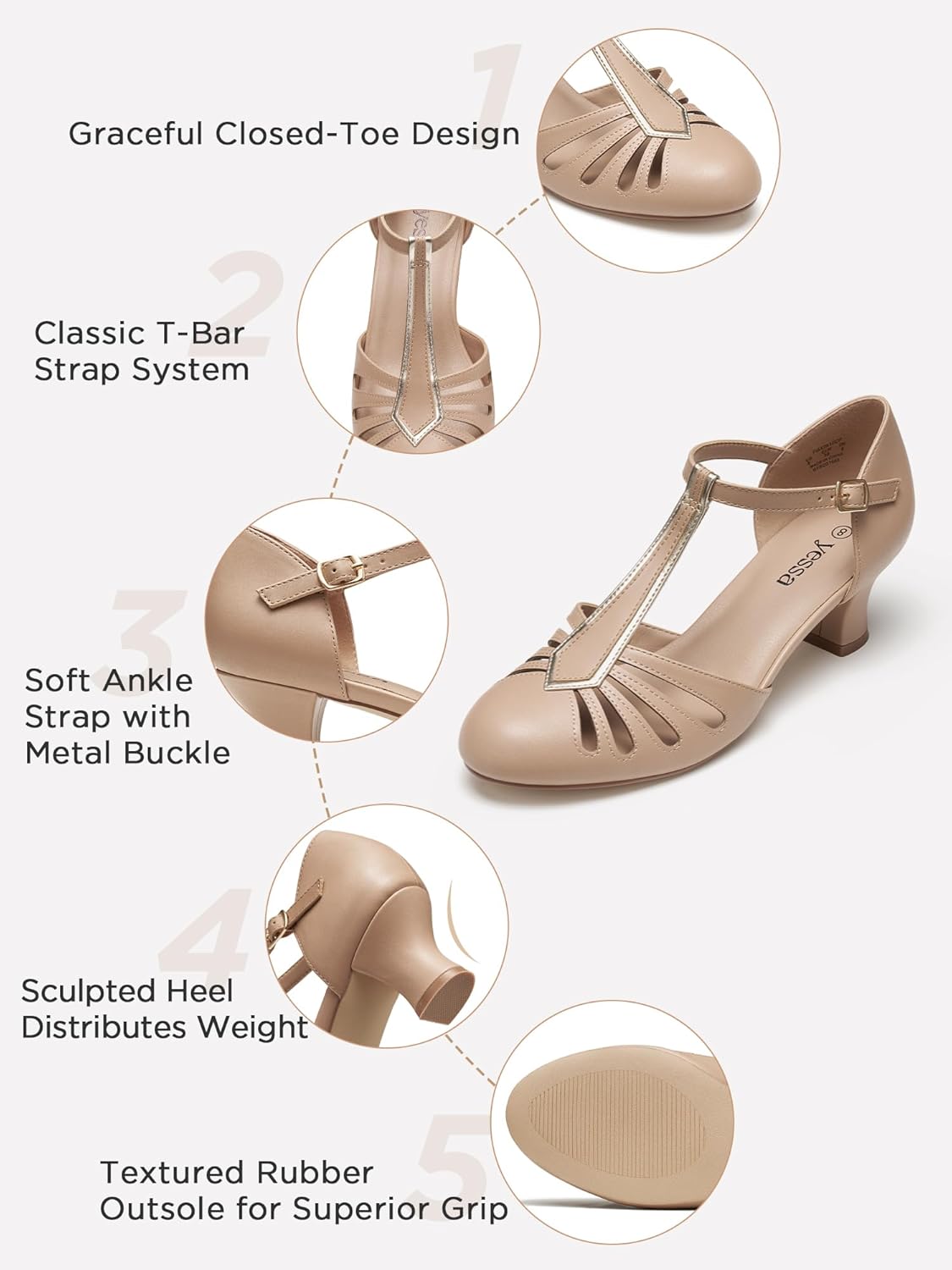 YESSA T-Strap Character Shoes for Women 2" Dance Shoes 1920s Shoes for Ballroom Latin Salsa Swing Folklorico Tango Wedding Flapper Gatsby Shoe - Image 5