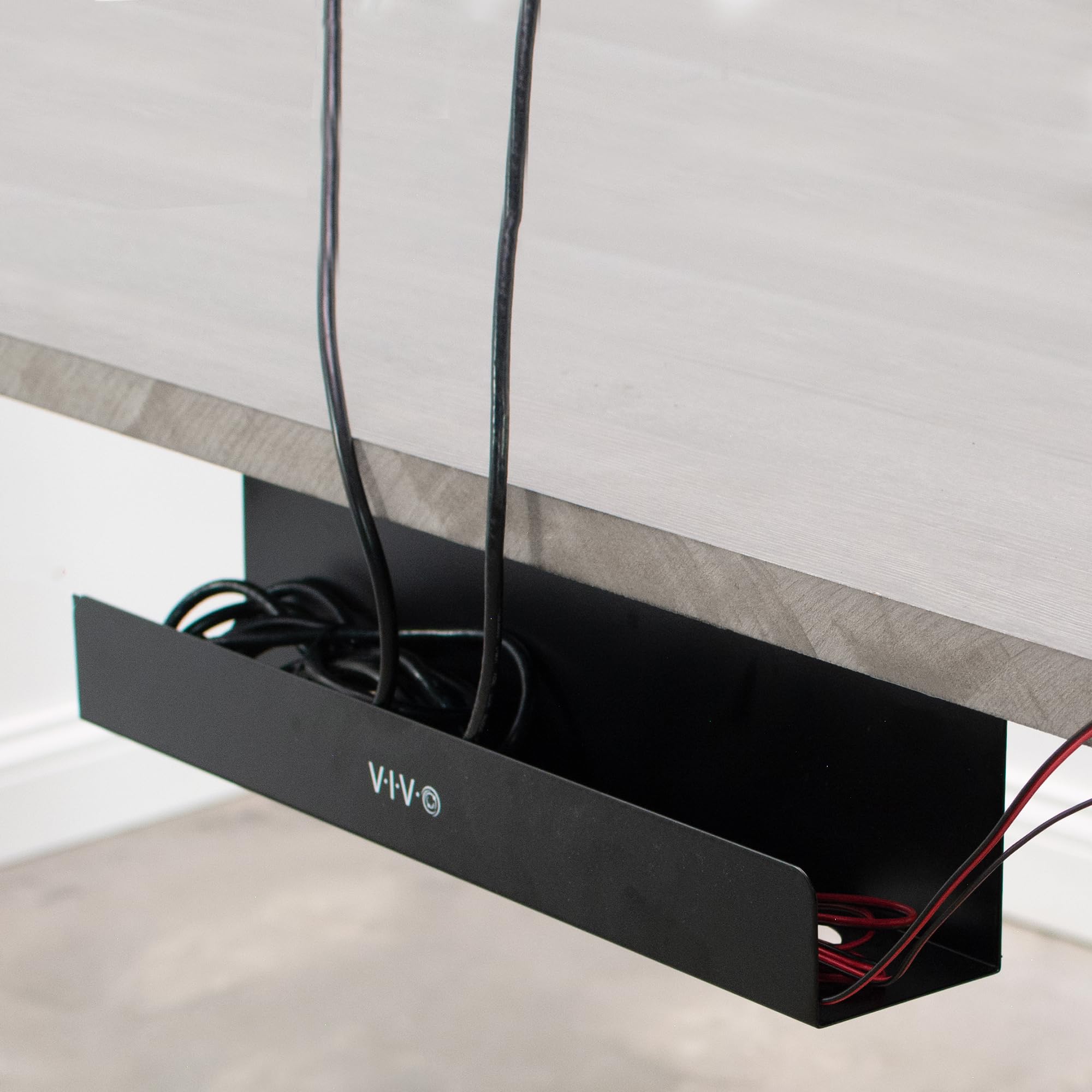 Vivo DESK-AC06-1C Plateau de Gestion de câbles, Support de multiprise, Organisateur de câbles, pour Bureau et Maison, Noir, 43,2 cm