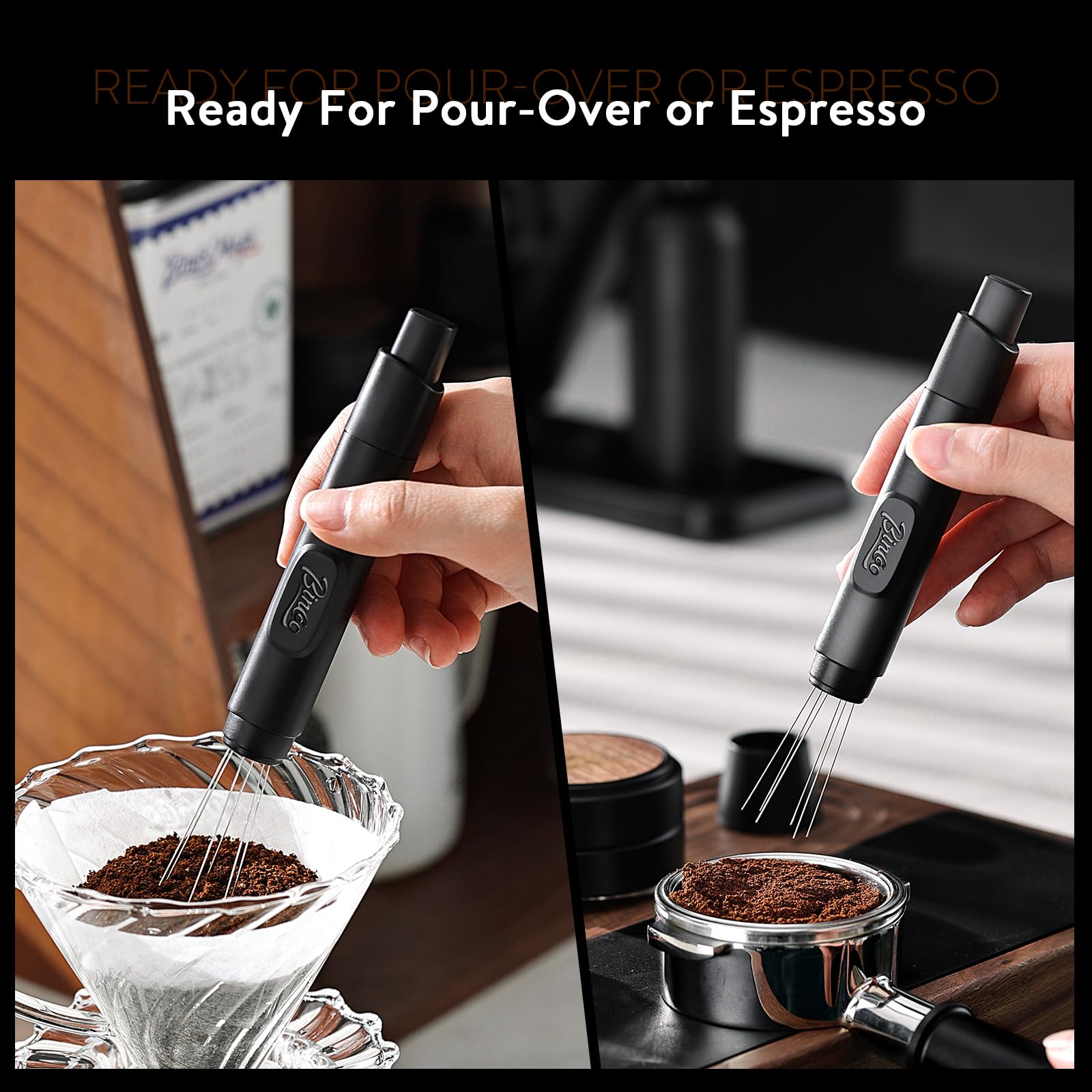 Herramienta retráctil WDT para distribución de espresso, distribuidor de café, agitador de espresso para barista con soporte de almacenamiento y 6 agujas reemplazables adicionales (negro)