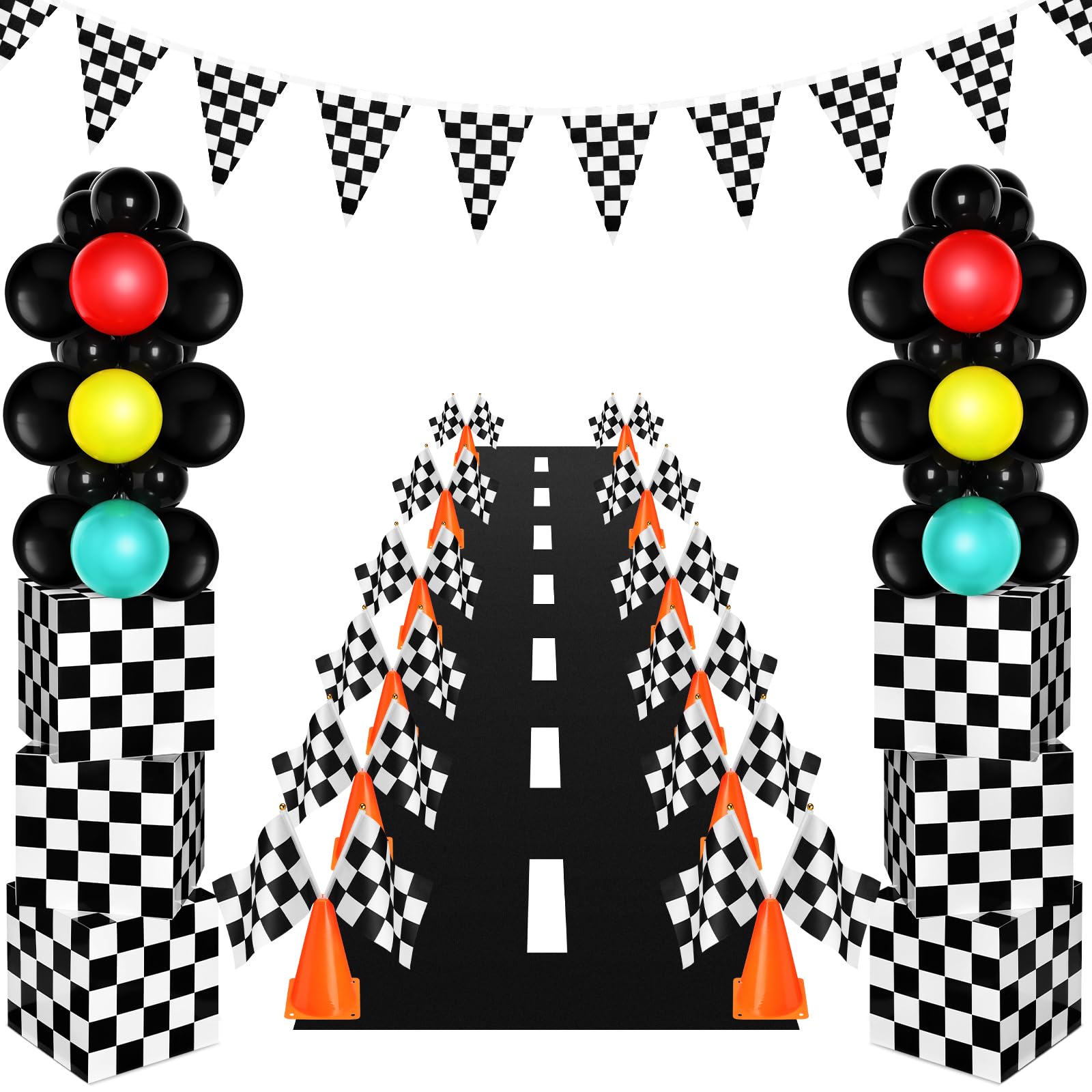 Hungdao 95 Pcs Racing Car Birthday Party Decorations Trunk Or Treat Car Decorations Includes Treat Boxes Traffic Lights Balloon Traffic Cones Racing