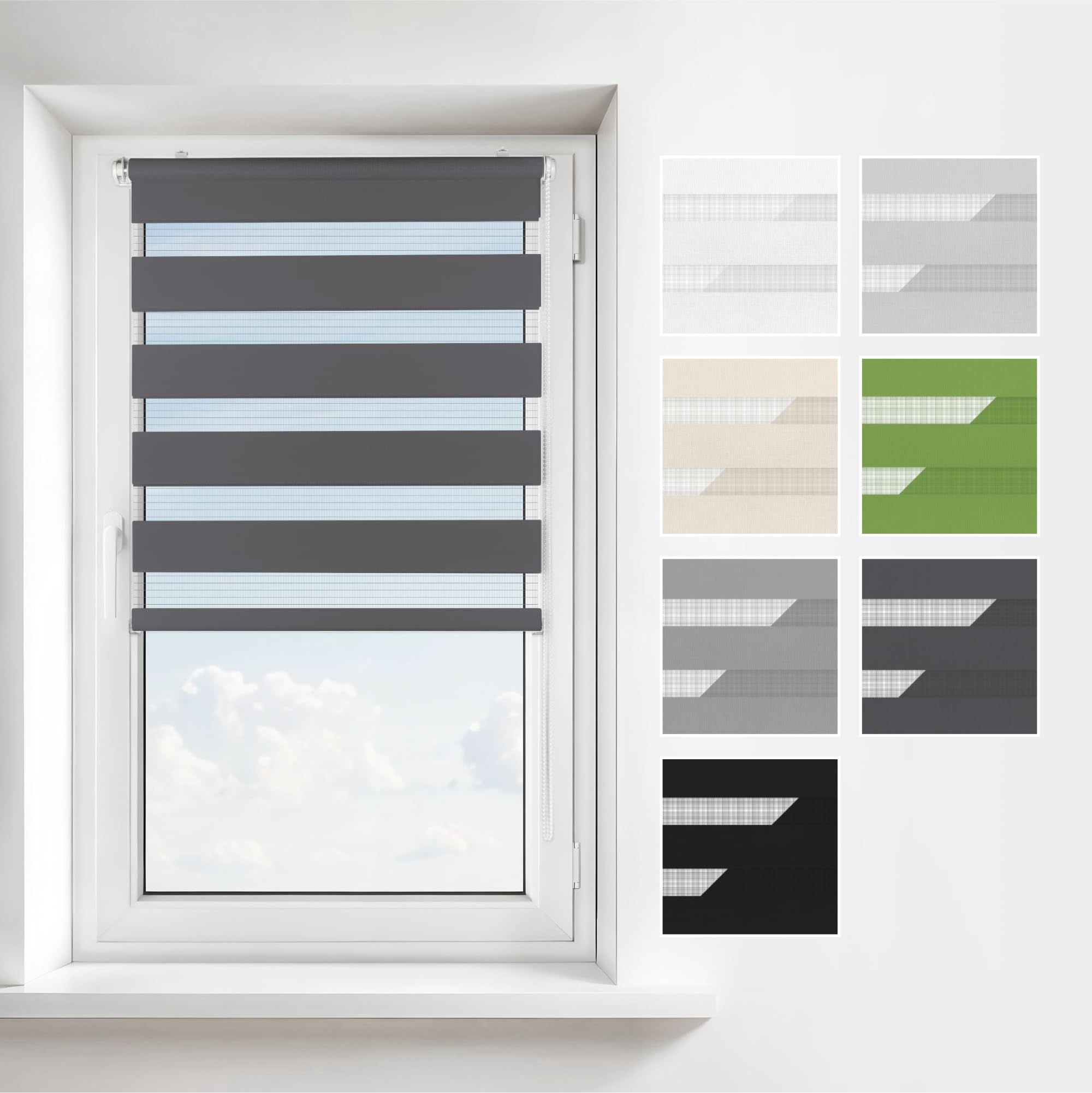 Estika Doppelrollo Klemmfix ohne Bohren – Breite: 140 cm – Höhe: 120 cm – Farbe: Anthrazit – Jalousie für Innenfenster, Duo-Rollo, Fensterrollo innen
