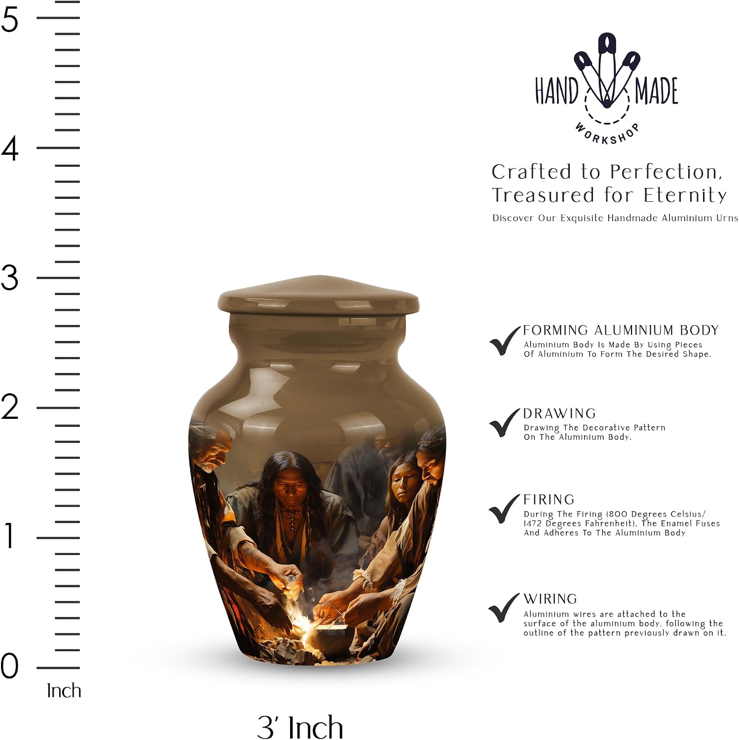 Native American Elders Sharing Stories by The Firelight, Keepsake Urn, Mini Keepsake Urn, Cremation Keepsake Urns, Urns for Human Ashes Adult Mall & Female 3''_Pack of 4