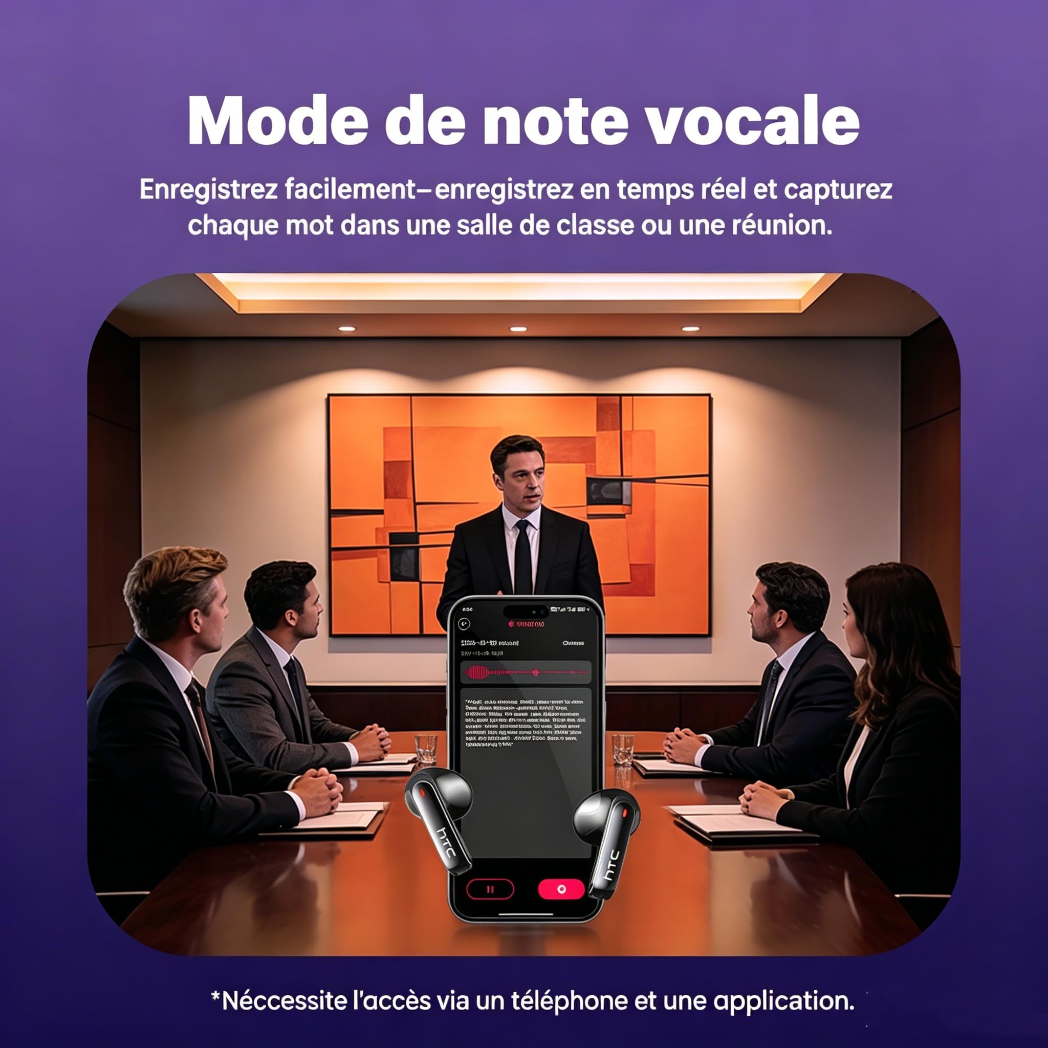 Ecouteur Traducteur Instantané 165 Langues Bluetooth 6.0 Écran Tactile 7 Modes Autonomie 60 h Noir