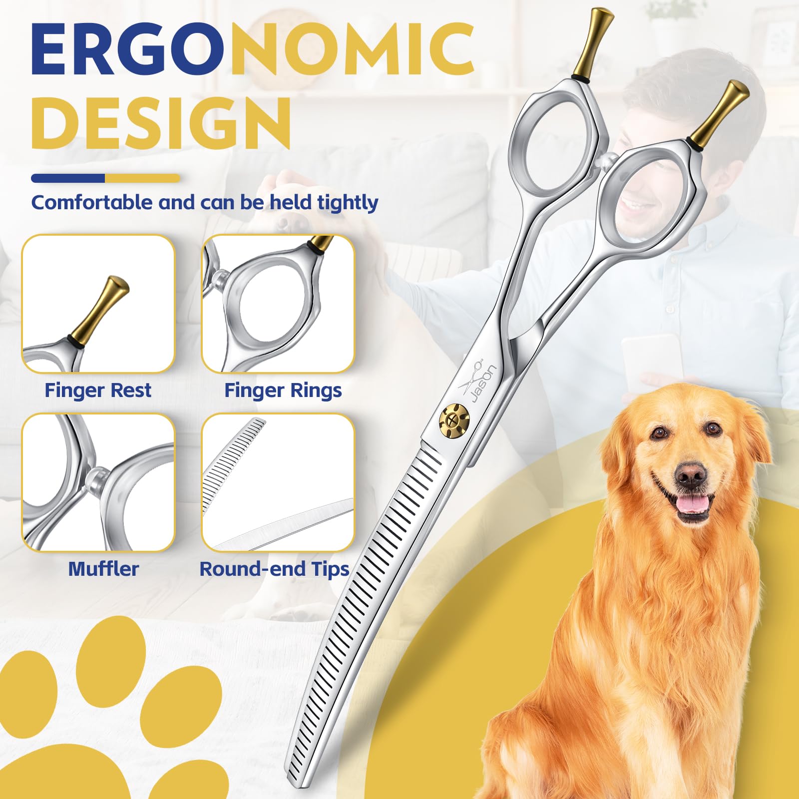 JASON 7" Forbici Effilatrici per Cani - Forbici Professionali per Cani, Acciaio Inossidabile Giapponese 440C, Forbici da Toelettatura Professionali con Vite Regolabile (40 Denti)