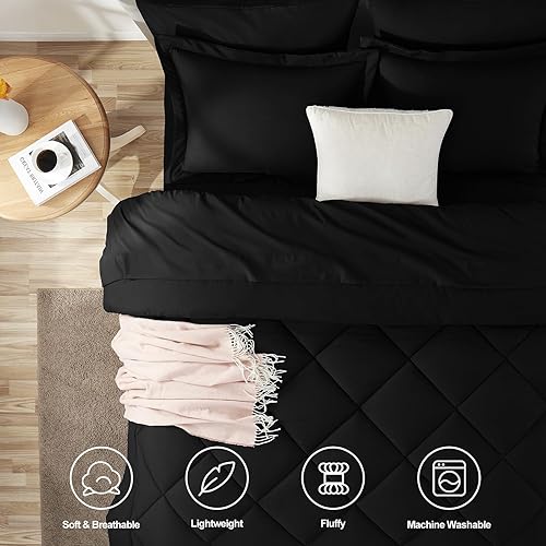 Miniatura 2 de CozyLux Juego de edredón California King con sábanas, 7 piezas, ropa de cama en una bolsa, color negro, Cal King, para todas las estaciones, con