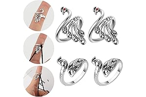 4-Piece Ajustable Peacock Crochet Finger Tension Rings