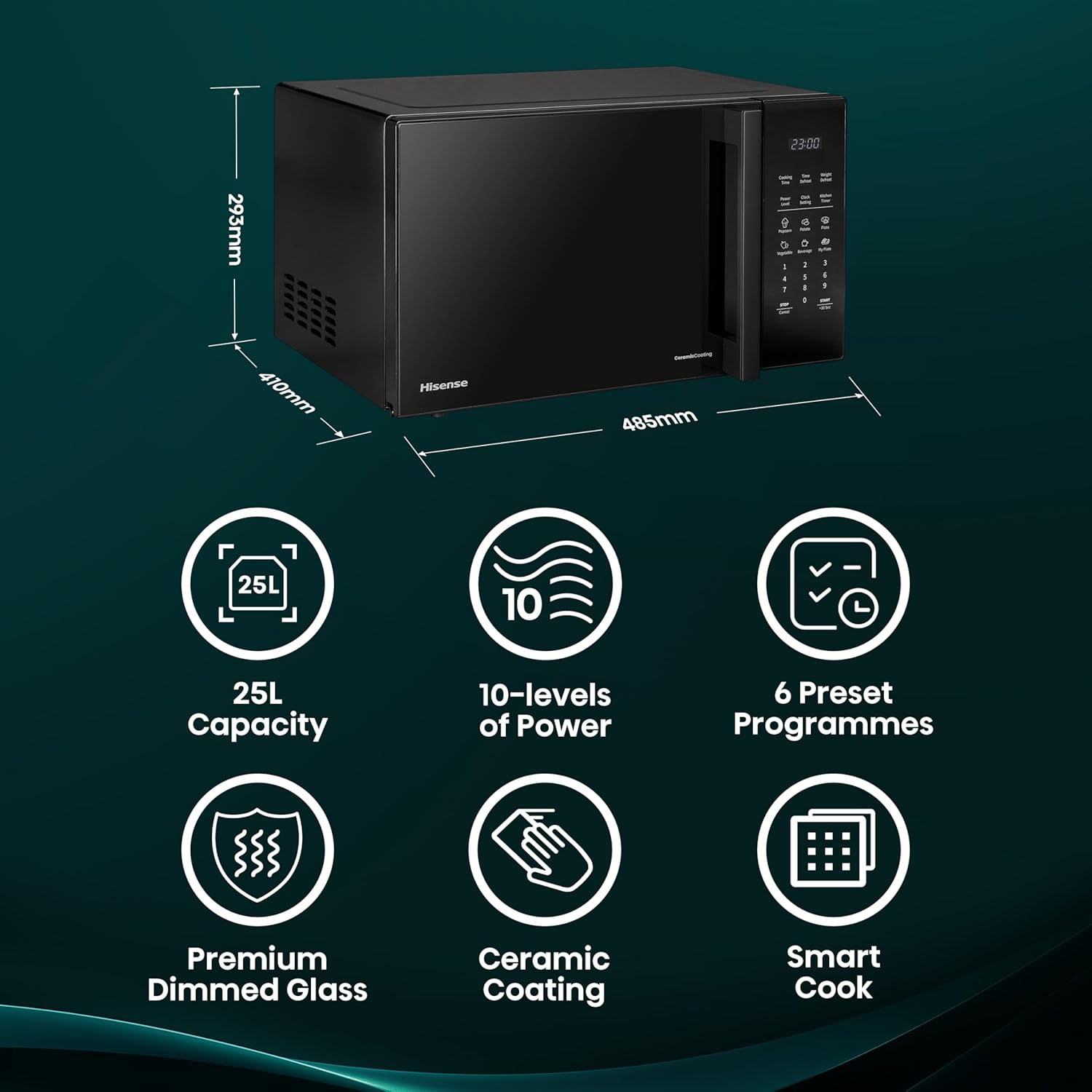 Hisense H25MOBS7HUK 25 Litre electronic Microwave with Auto Defrost, Digital Display, Smart Cook, Multi level cooking and Easy Clean- Black