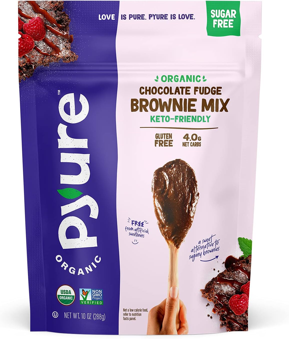 Pyure Organic Chocolate Brownie Mix | Keto Brownie Mix, Sugar Free Chocolate Fudge Low Carb Brownie Mix, Gluten Free Baking Mixes, Vegan Brownie, Keto Snack | 4 Net Carbs | 10 oz