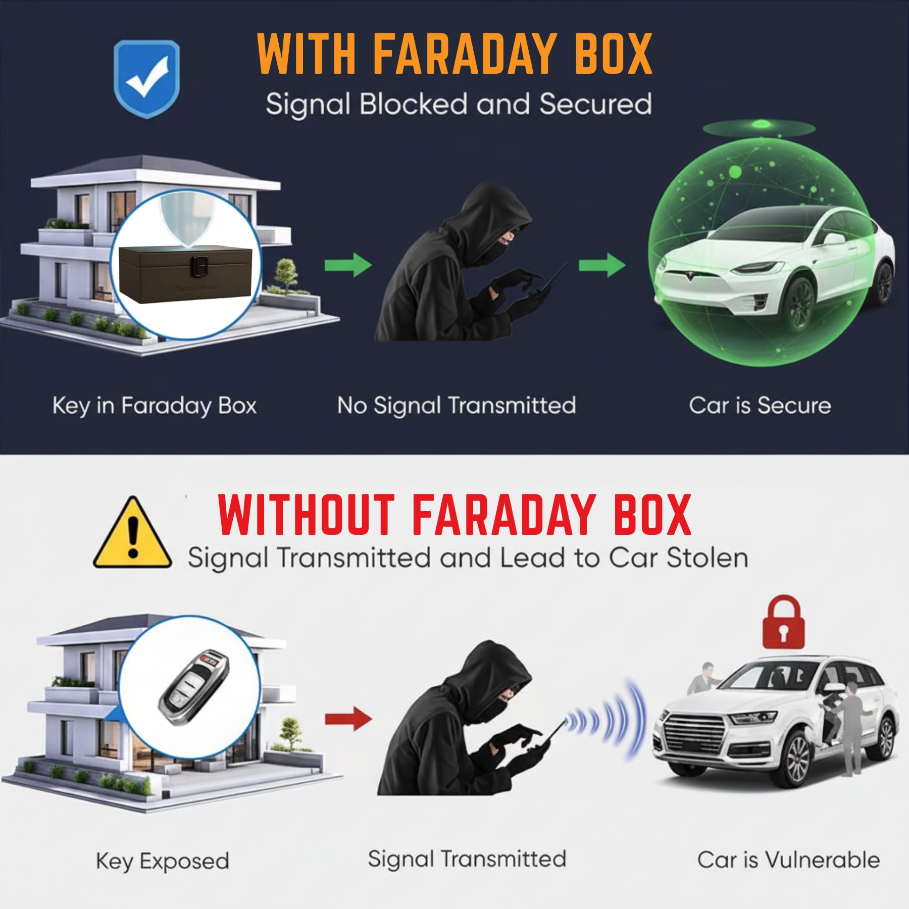 TwelvePeaks® Premium Faraday Box for Car Keys, Faraday Pouch, Signal RFID Blocking Card - PU Leather with Velvet, Car Key Signal Blocker Pouch and Key Lock Box Outdoor Anti-Theft Protection, 17x12x7cm — view 5