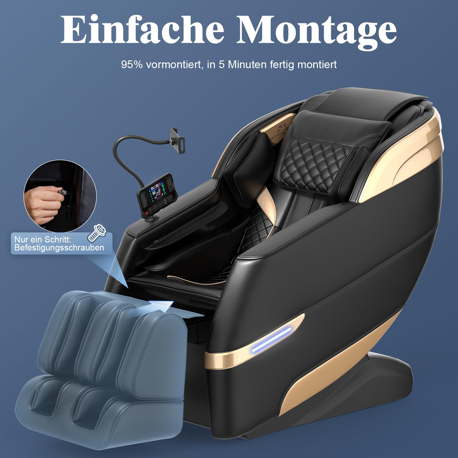 YONISEE 4D SL-Track Massagesessel Ganzkörpermassage mit Bein- und Taillenheizung, 8 Airbags, Fußrollenmassage, KI-Sprachsteuerung, Bluetooth-Lautsprecher, Zero Gravity