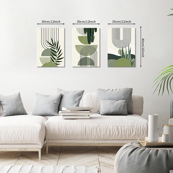 FajerminArt 3Pcs Framed Sage Green Canvas Wall Art, Modern Aesthetic Green Plant Wall Art Boho Home Decor Poster Canvas Painting Wall Decor for Bedroom Living Room Office Ready to Hang 30x40cmx3 Pcs - 2