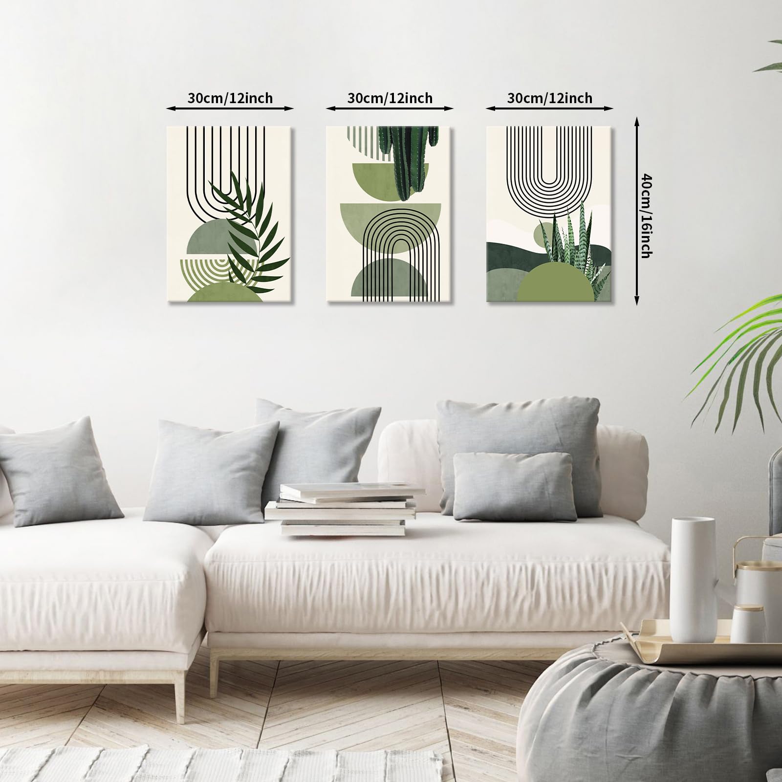 FajerminArt 3Pcs Framed Sage Green Canvas Wall Art, Modern Aesthetic Green Plant Wall Art Boho Home Decor Poster Canvas Painting Wall Decor for Bedroom Living Room Office Ready to Hang 30x40cmx3 Pcs — view 2