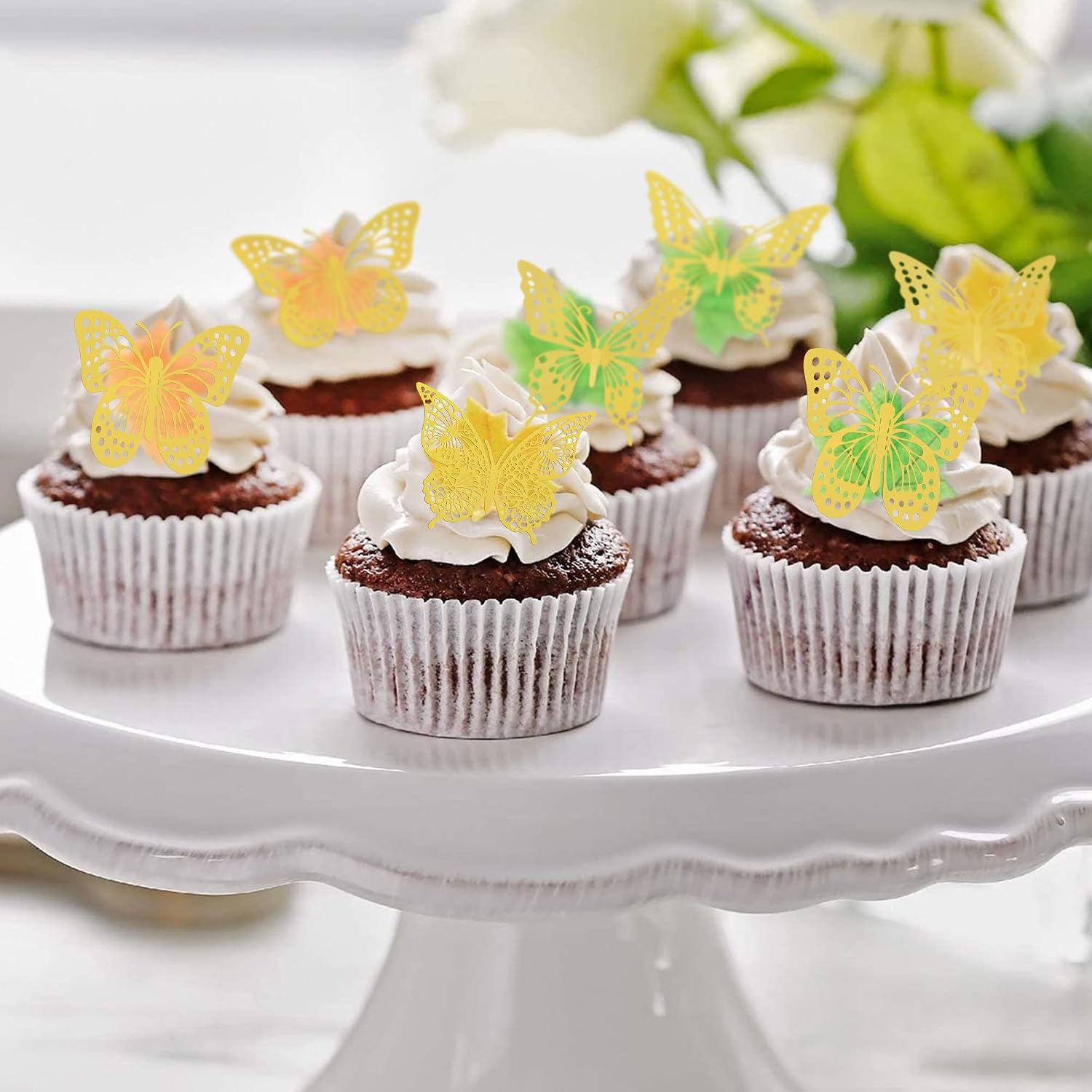 Gyufise 36 Pack Gold Glitter 3D Butterfly Cupcake Toppers Hollow Butterfly Cake Decorations for Birthday Wedding Fairy Party Wall Sticker Decal for Background Wall Decoration