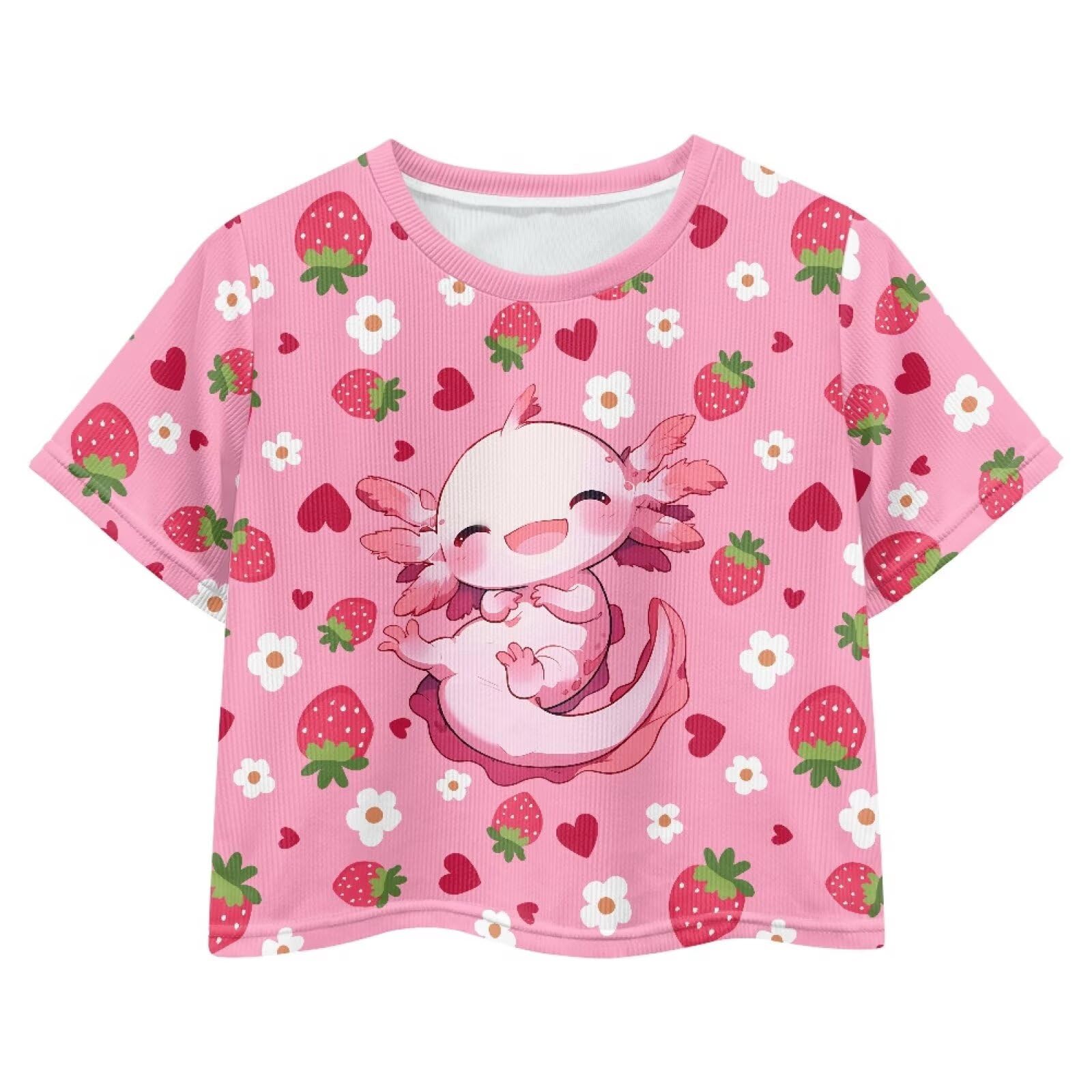 Cute Crop Tops for Girls Short Sleeve Summer T Shirts Fashion Graphic Tees Crew Neck Pullover Tee 5-14 Years