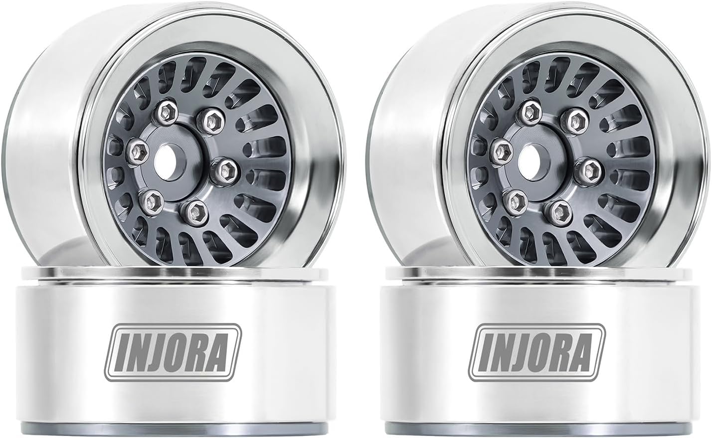 INJORA CNC Aluminium 1.0" Beadlock Wheel Rim for 1/18 1/24 RC Crawler (Grey)