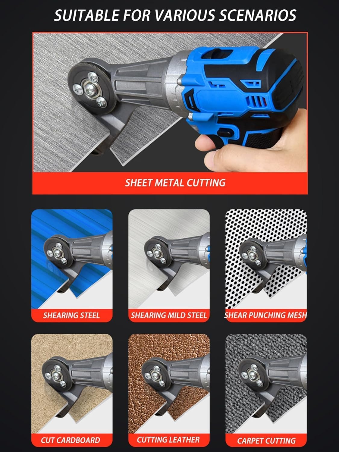 Electric Drill Shears Cutter,Cordless Metal Sheet Cutter,Adjustable Speed for Iron, Copper, Aluminum, and Steel Sheets with Led Lighting