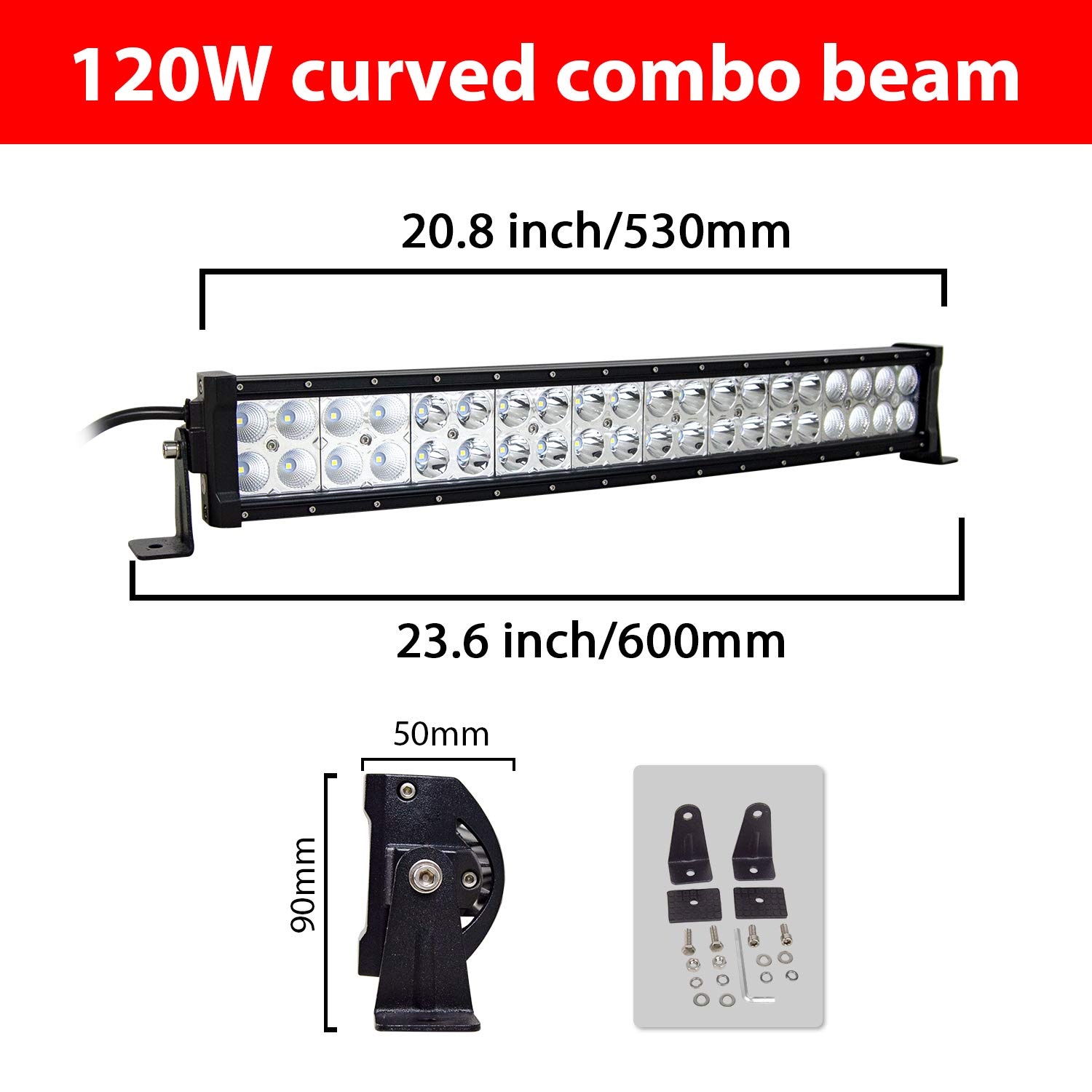 PICAA Led Barre Lumineuse Triple Rangée 22 pouces 324W Rampe a led barre de led avec de cablage