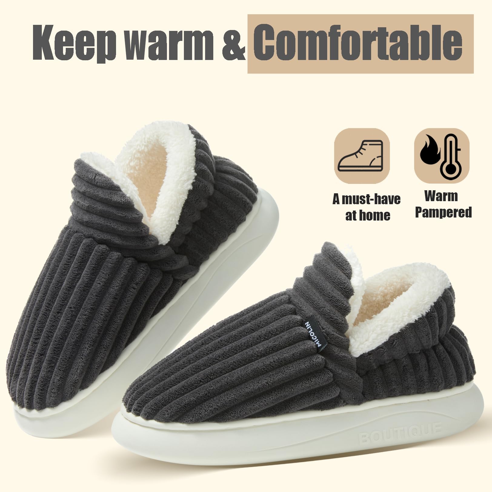 Misolin Pantofole Donna Invernali Peluche Ciabatte Casa Comode Pelose Inverno Scarpe Autunno Memoria Schiuma Antiscivolo Suola Cotone Morbida