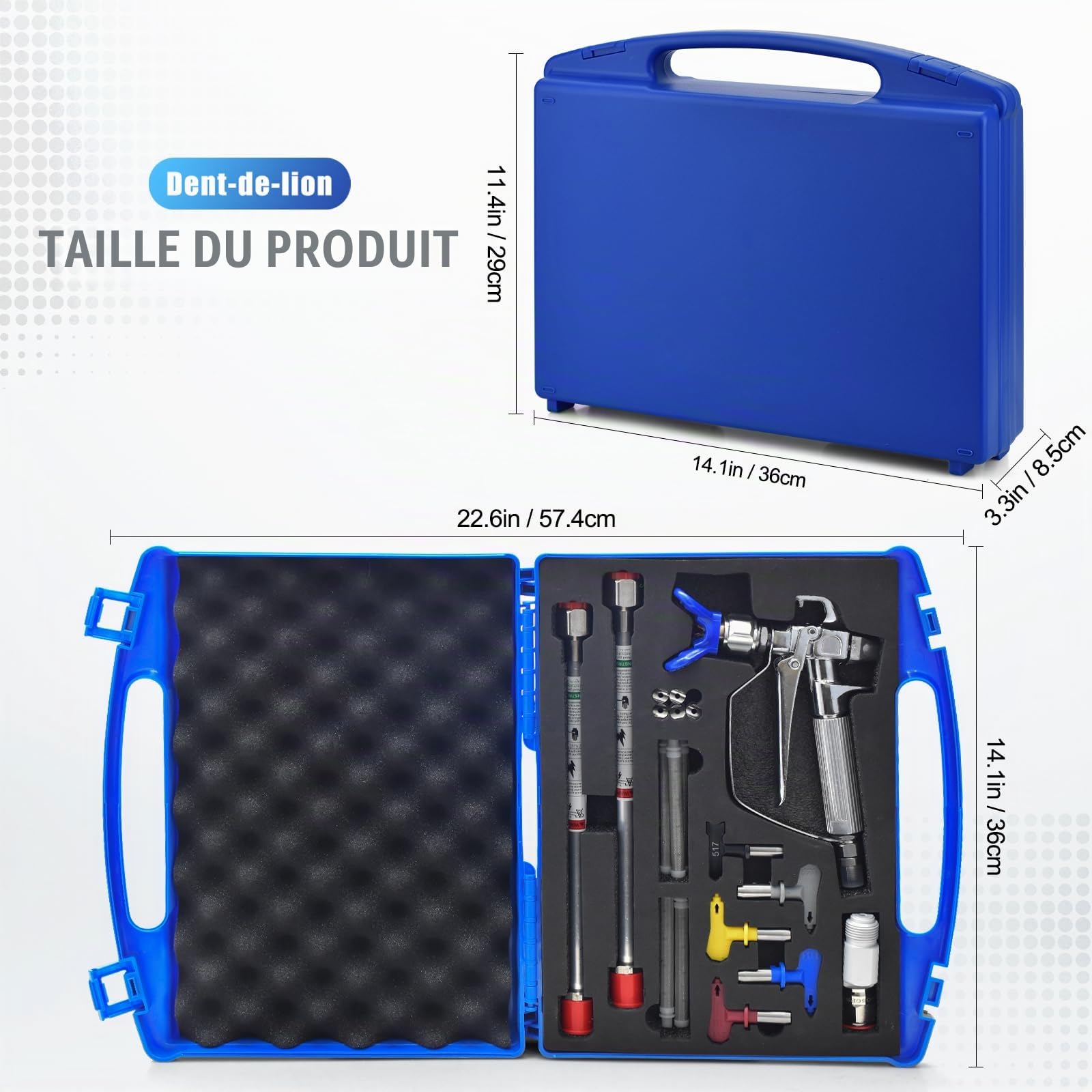 Kit de Pistolet a Peinture Airless,avec 5 Buse de Pulvérisation Airless, Buse Siège, Airless Peinture Pistolet Tige De Rallonge et Joints Rotatifs et 60 Mesh Éléments de Filtre et la Boîte