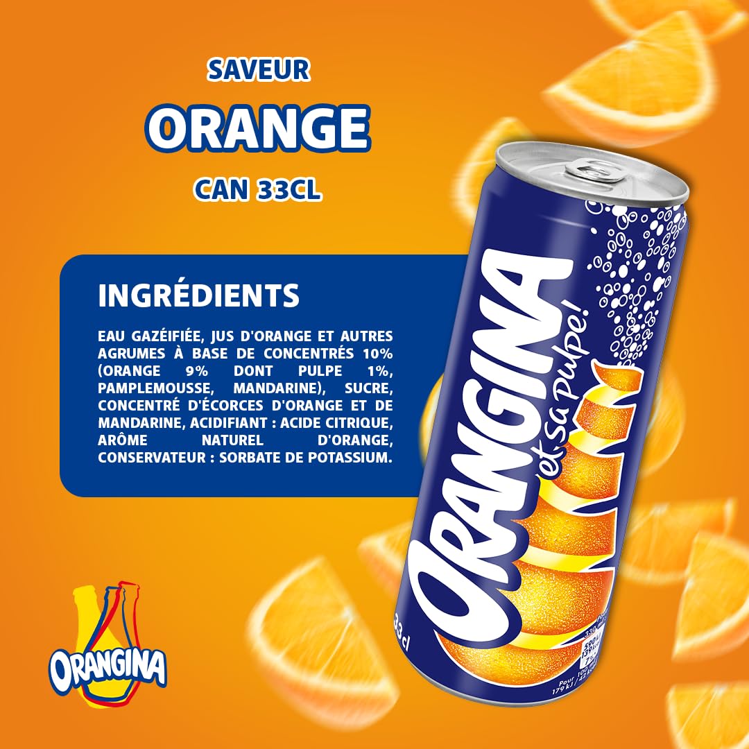 Orangina Boisson Gazeuse Saveur Orange, 33cl, Pack de 24 Canettes