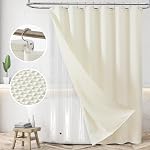 3-in-1 Shower Curtain Set, 72" x 72" White Waffle Curtain & Waterproof PEVA Liner, 12 Double-Sided Stainless Steel Anti-Slip Shower Curtain Hooks, Hotel-Style, All Pieces Sized to Match