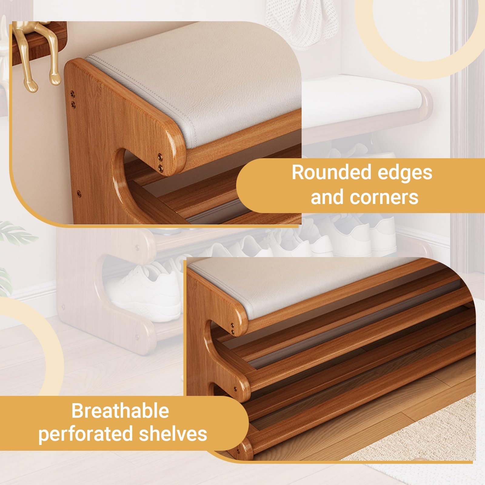 Banco Zapatero Bambú de 3 Niveles con Asiento Acolchado Panca poggiapiedi letto con contenitore corridoio ingresso cassapanca legno(F,100 * 29 * 40cm/39.4 * 11.4 * 15.7in)