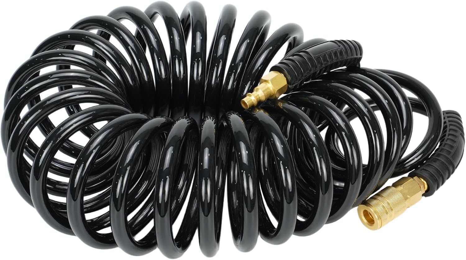 4 Pack Polyurethane Recoil Air Hose, Air Compressor Hose 1/4" Inner Diameter by 25' Long with Bend Restrictor, 1/4" Industrial Quick Coupler and Plug, Blue.