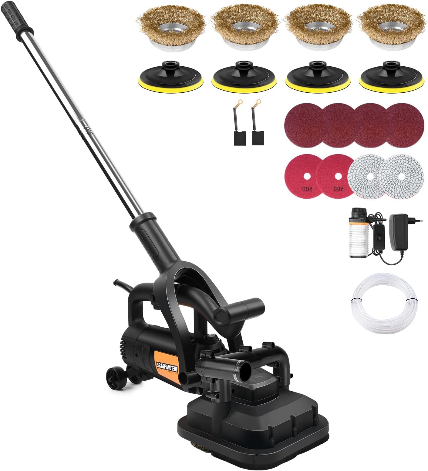 4-Head 3800W Concrete Floor Grinder with Extendable Rod, 4'' Concrete Floor Polisher with Dust Extraction Shroud, 6 Gears, 6000RPM Concreter Surface Planner for Grinding Concrete Cement Marble