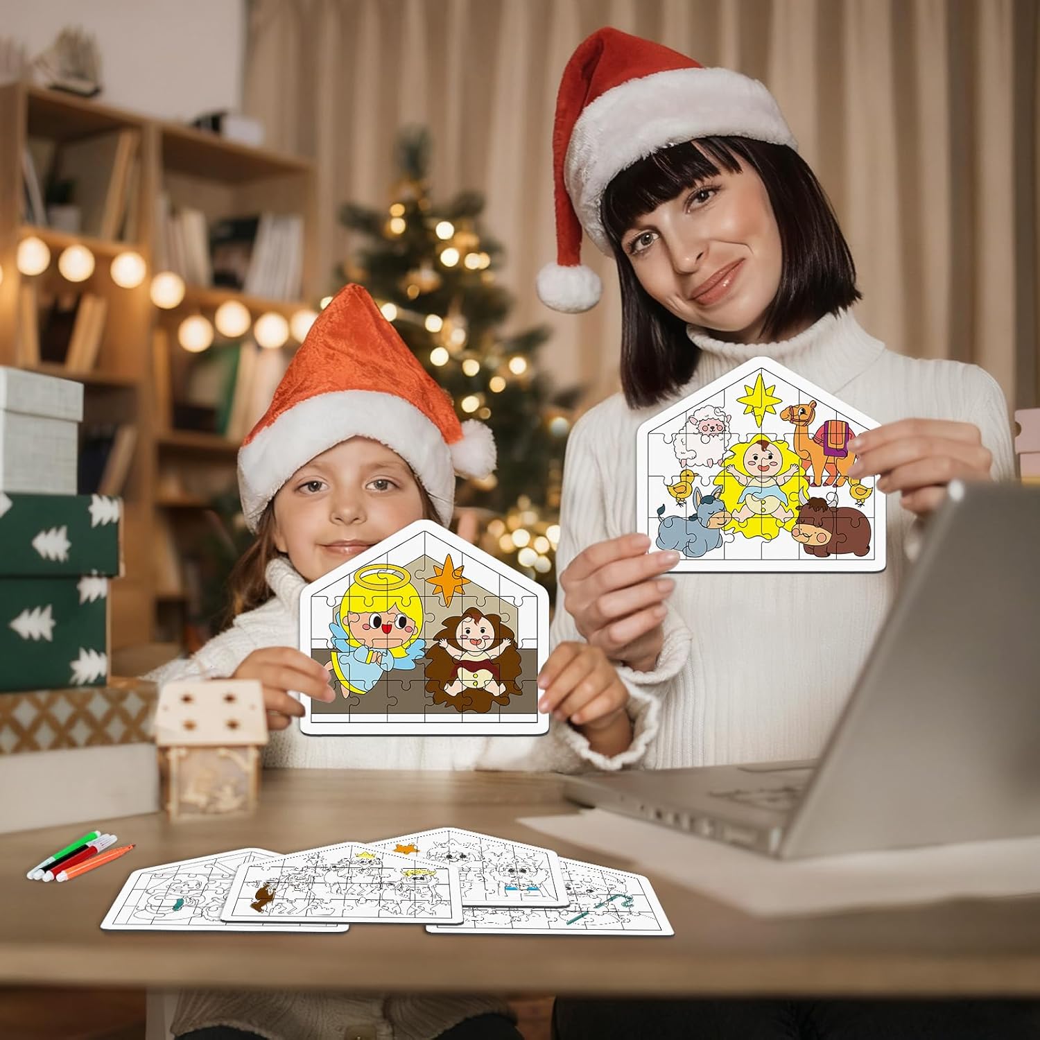 Cinrobiye 24 Pcs Christmas Nativity Coloring Puzzle Craft，DIY Jesus Religious Paper Crafts Make a Nativity Scene Sticker for Christian Holy Night Sunday School Church Classroom Holiday Art Project