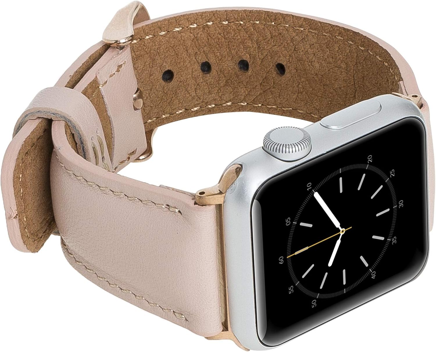 Venito Tuscany Leather Watch Band Compatible with Apple Watch 38mm 40mm - Watch Strap Designed for iwatch Series 1 2 3 4 5 6 7 SE (Nude Pink w/Rose Gold Color Connector Clasp)