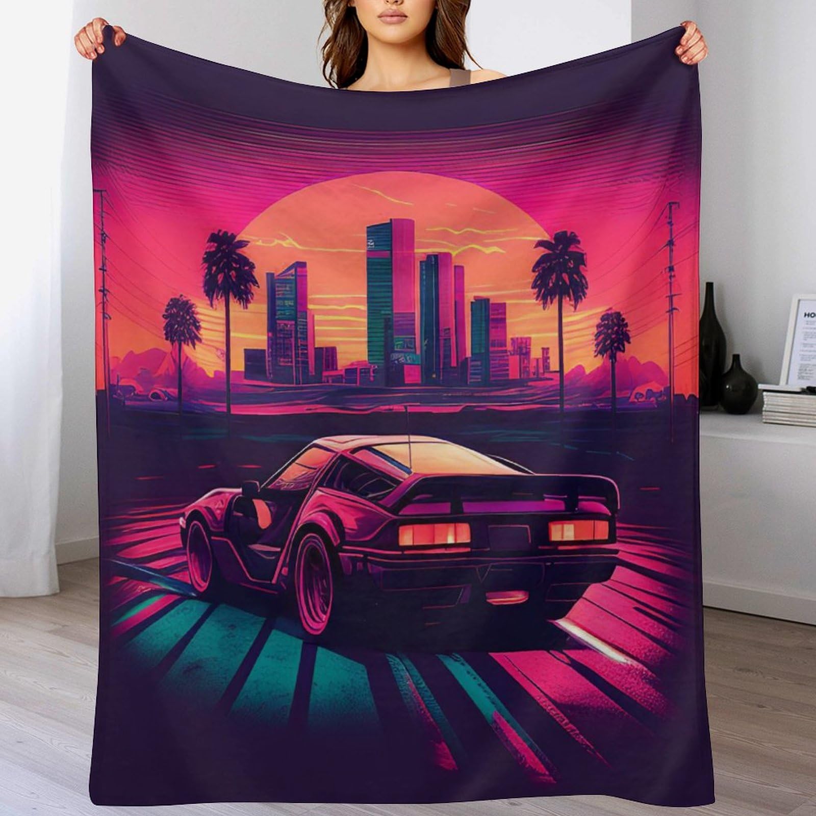 Couverture de balcon et camping design voiture au néon en flannel