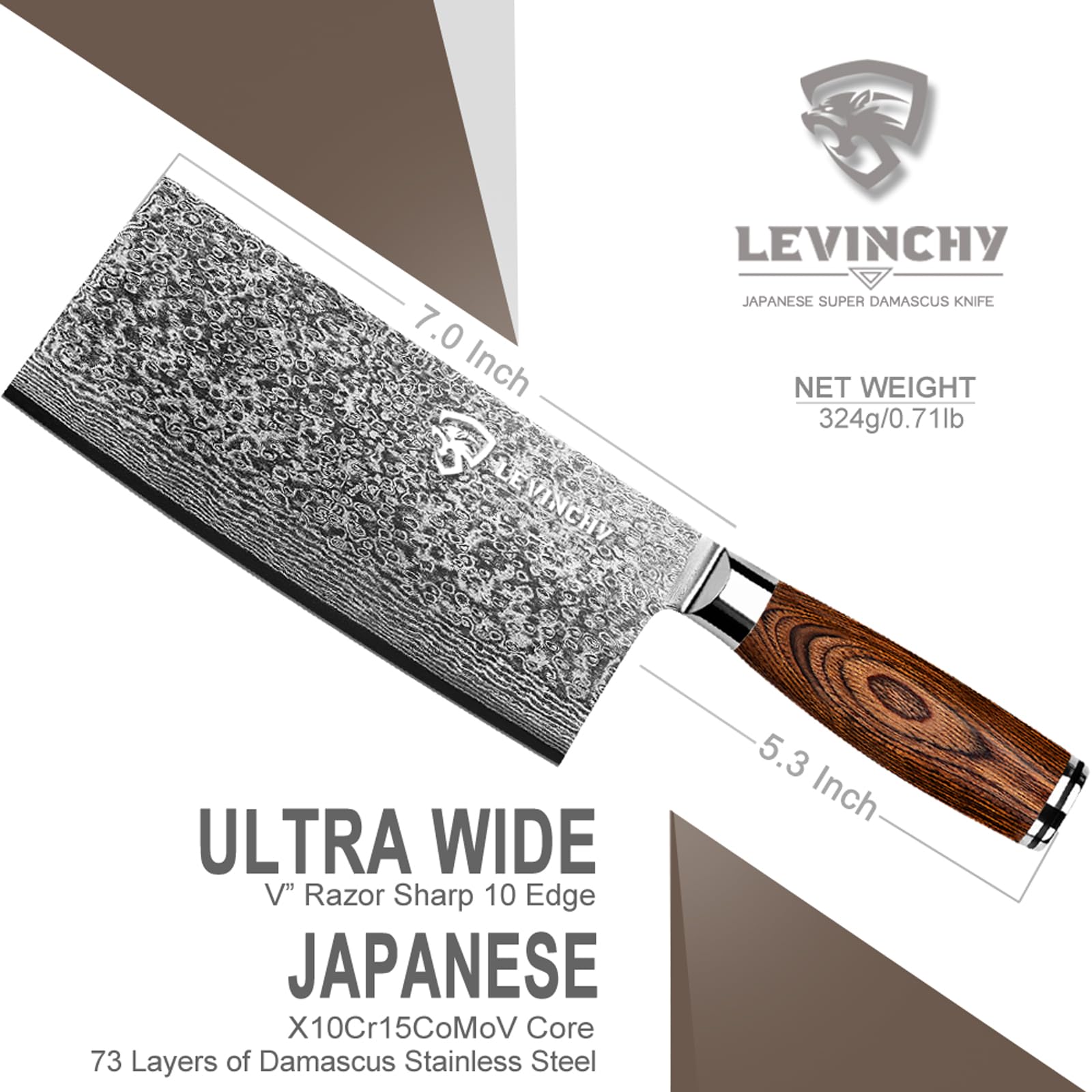 Damascus Cleaver Knife - 8 Inch, Pakkawood Handle -2