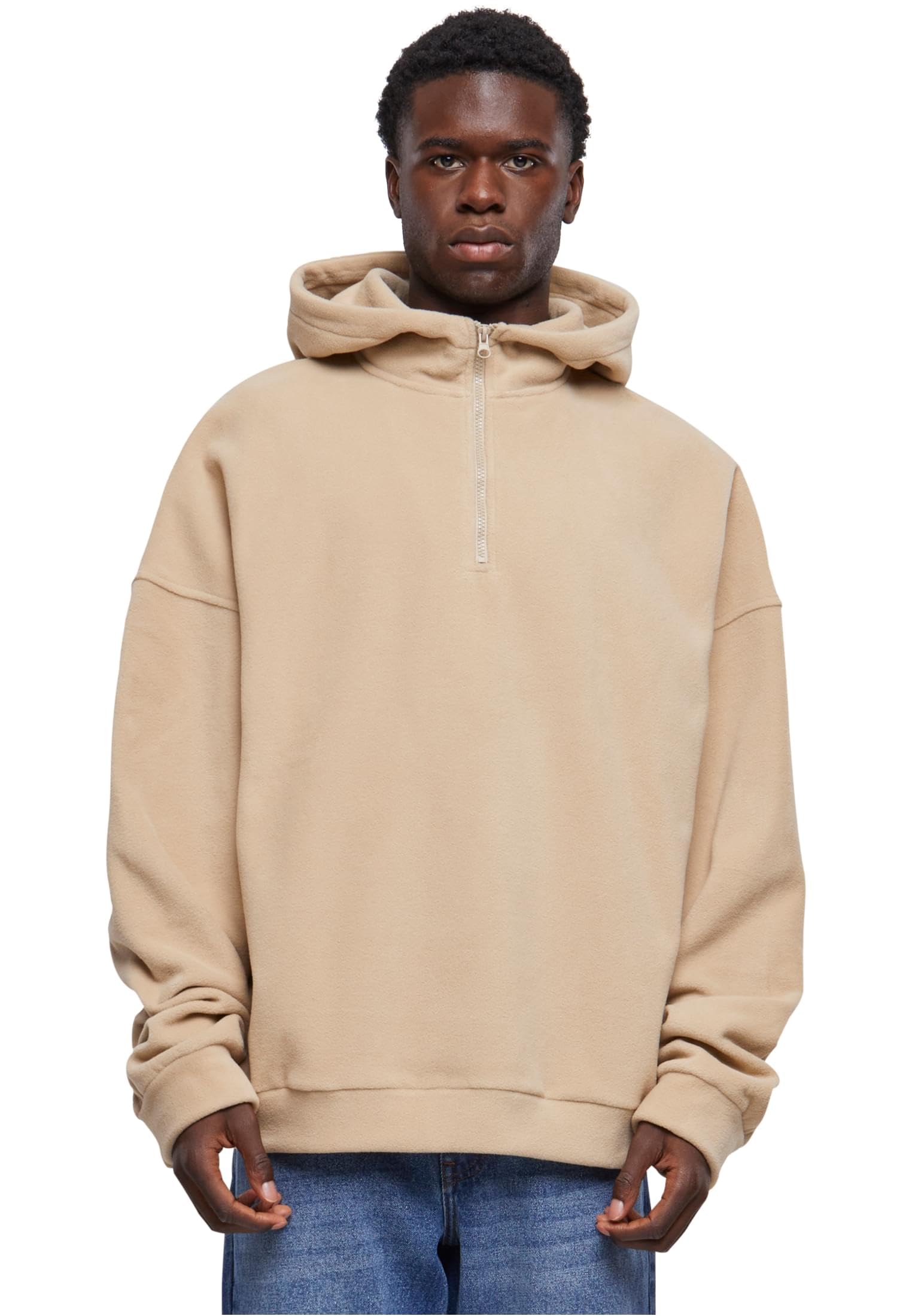 Urban Classics Men's Oversized Polar Fleece Half Zip Hoody Hooded Sweatshirt, Wetsand, XL