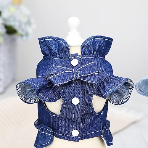 Miniatura 5 de Tikwek Vestido azul para perro, lindo chaleco para cachorros, ropa de gatito, vestido de mezclilla para perros pequeños y medianos y niñas,