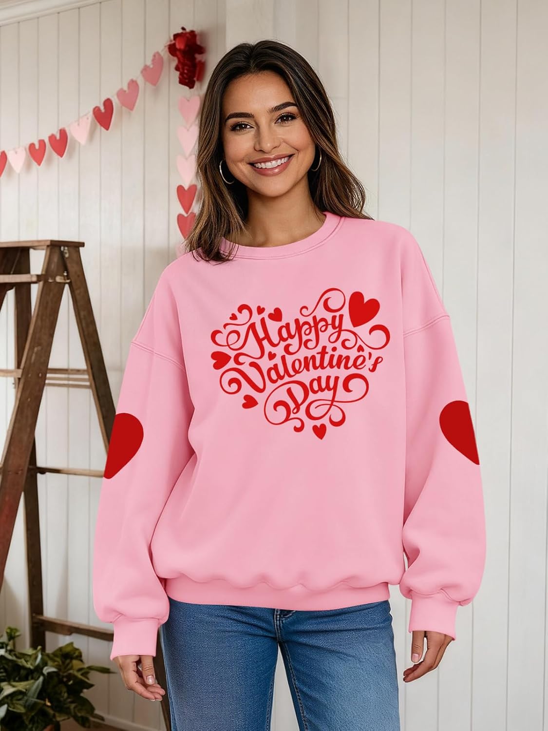 Valentines Sweatshirts for Women Oversized Cute Heart Love Sweatshirt Valentine Gift Long Sleeve Shirts - Image 2
