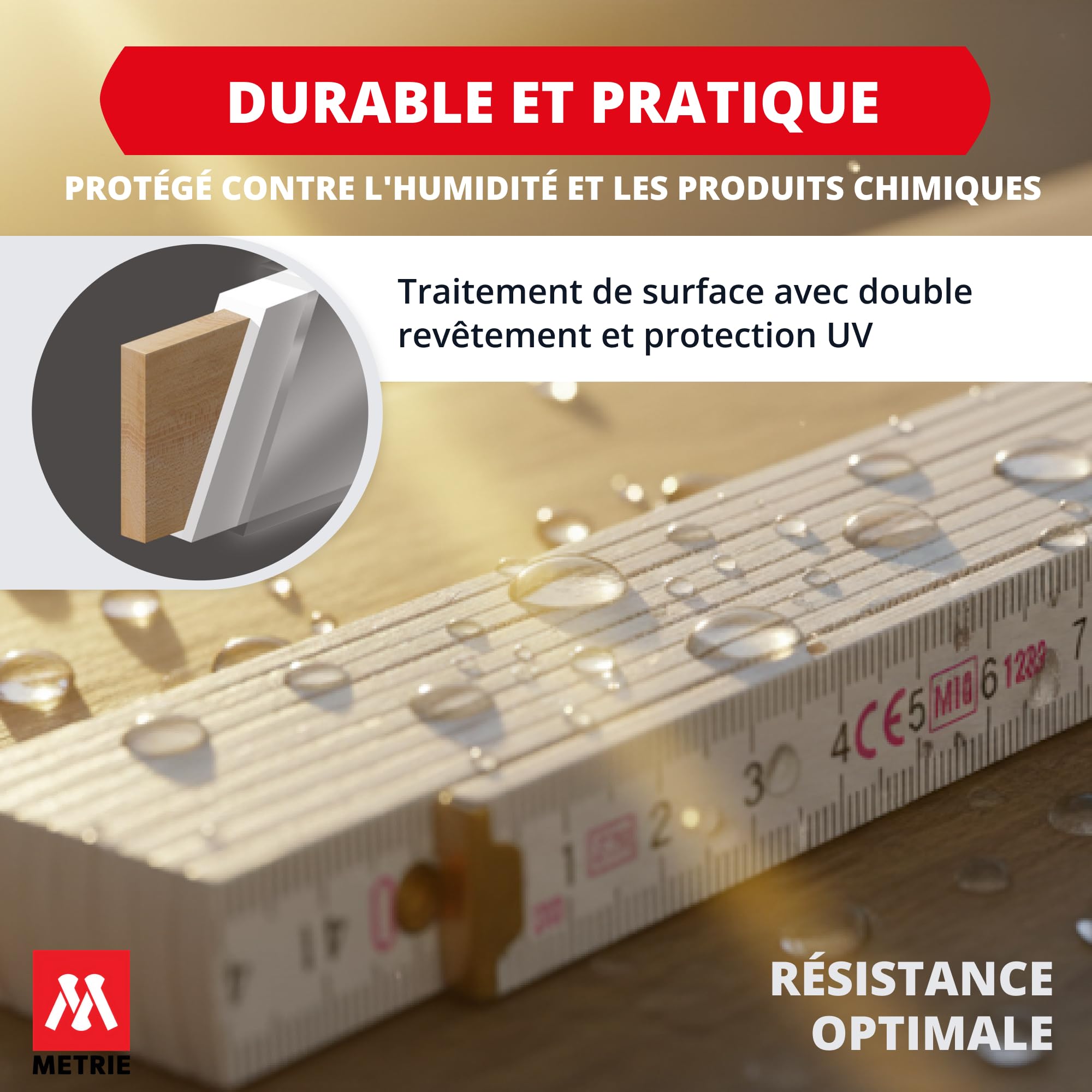 Metrie™ Mètres pliants – Mètres en bois 2 m | Mètres – BLANC – Échelle duplex, Fabriqués dans l’UE | Robustes et précis | pour Artisans et Bricoleurs | BLOCK 72 – 10 pièce