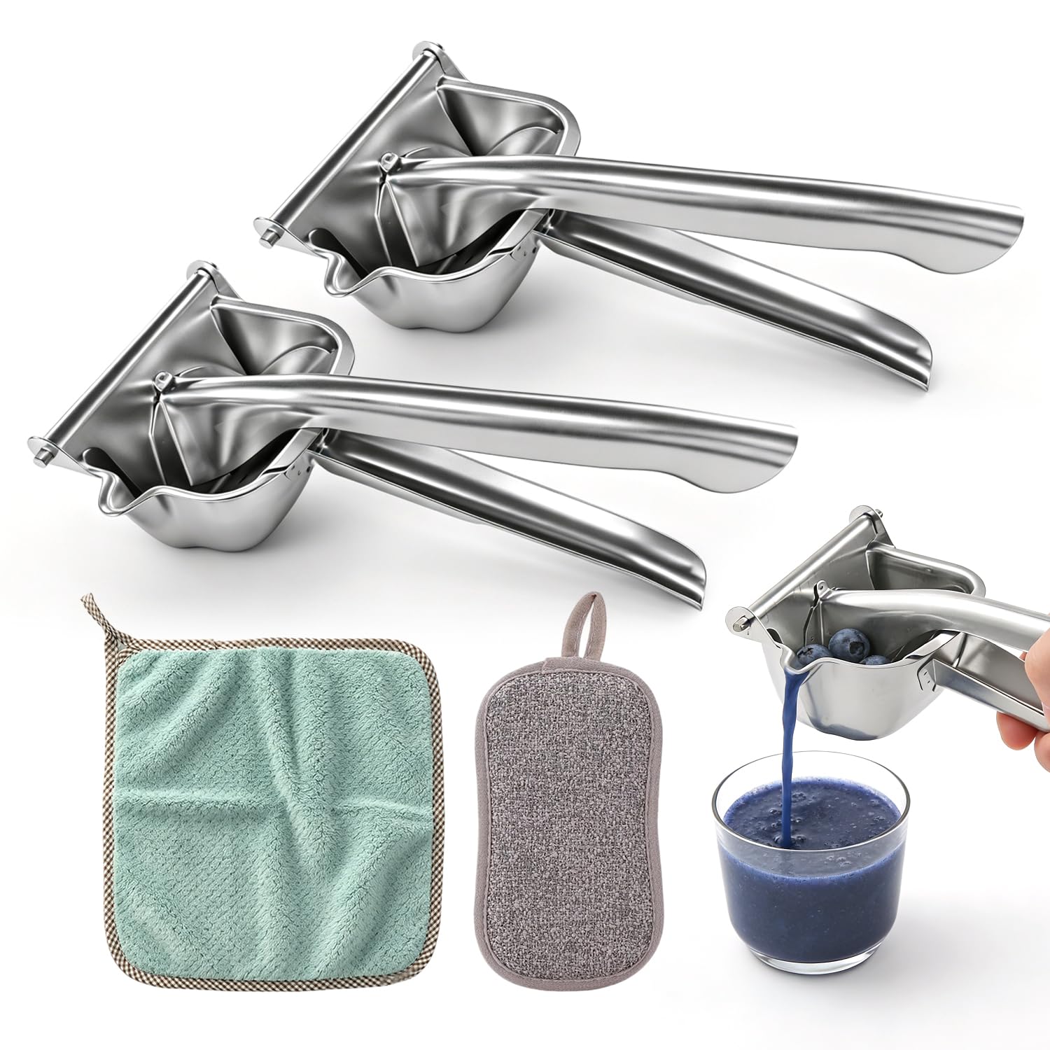 2 Piezas Acero Inoxidable 304 Exprimidor Limon Exprimidor Manual Lemon Squeezer Principio de Palanca Exprimido Eficaz Facil de Limpiar para Limones Naranjas Limas Granadas y Otras Frutas | Acero inoxidable 304 | Mango ergonómico | compacto ahorra espacio