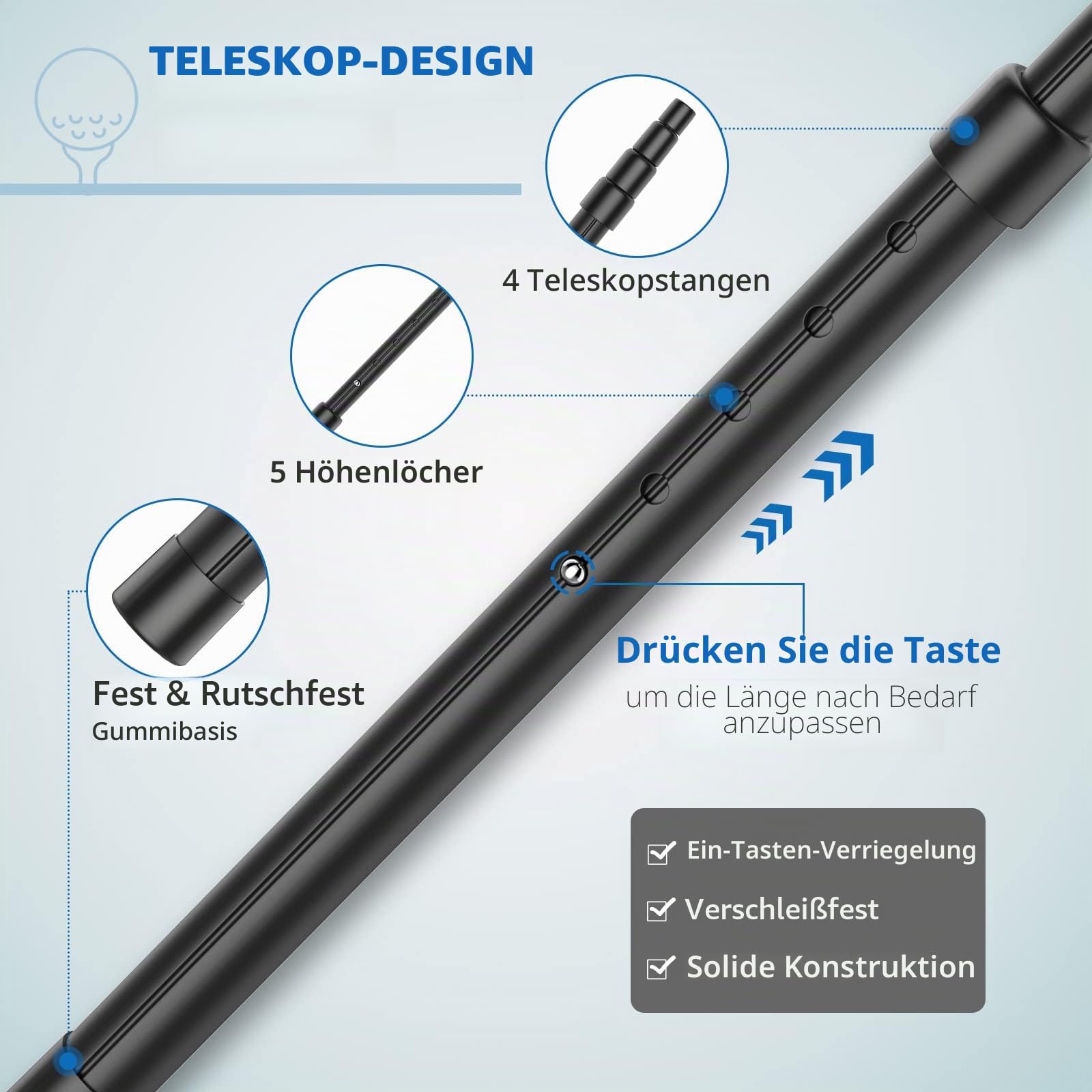 Rhino Valley Teleskop-Golftaschen-Halterung, verstellbare Halterung aus Aluminiumlegierung mit Oberdeckel, Zubehör für Golf-Halterung