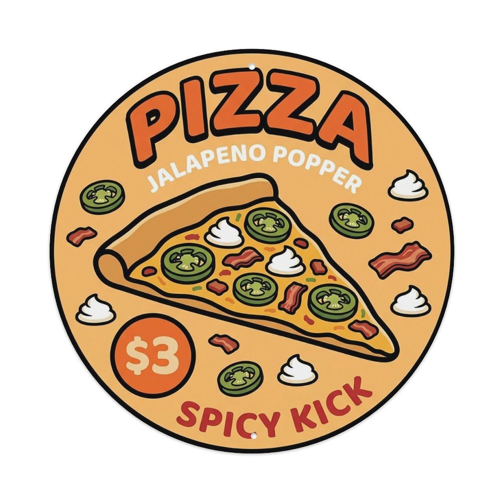 Cwbufd Vintage Style Vintage Pizza Slice Italian Traditional Cuisine Jalapeno Vintage Metal Tin Sign Plaque Wall Decor For Cafe, Club Bar, Office, Garden Metal Poster 8X8inch