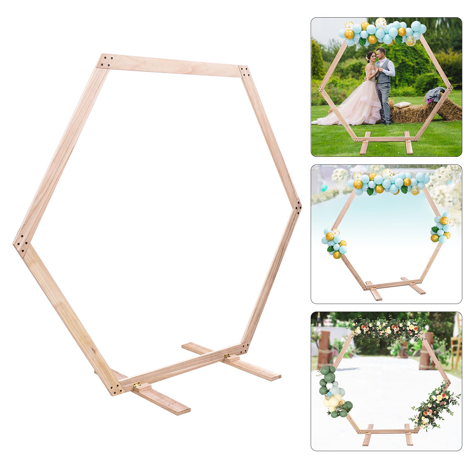 Holz Hochzeitsbogen, DIY Hochzeitsbogen, Retro Hölzerne Sechseckige Hochzeit Backdrop, 1.85 m Ballonbogen, Arch Flower Stand, Gartenbogen, für Hintergrund Groß Event Party