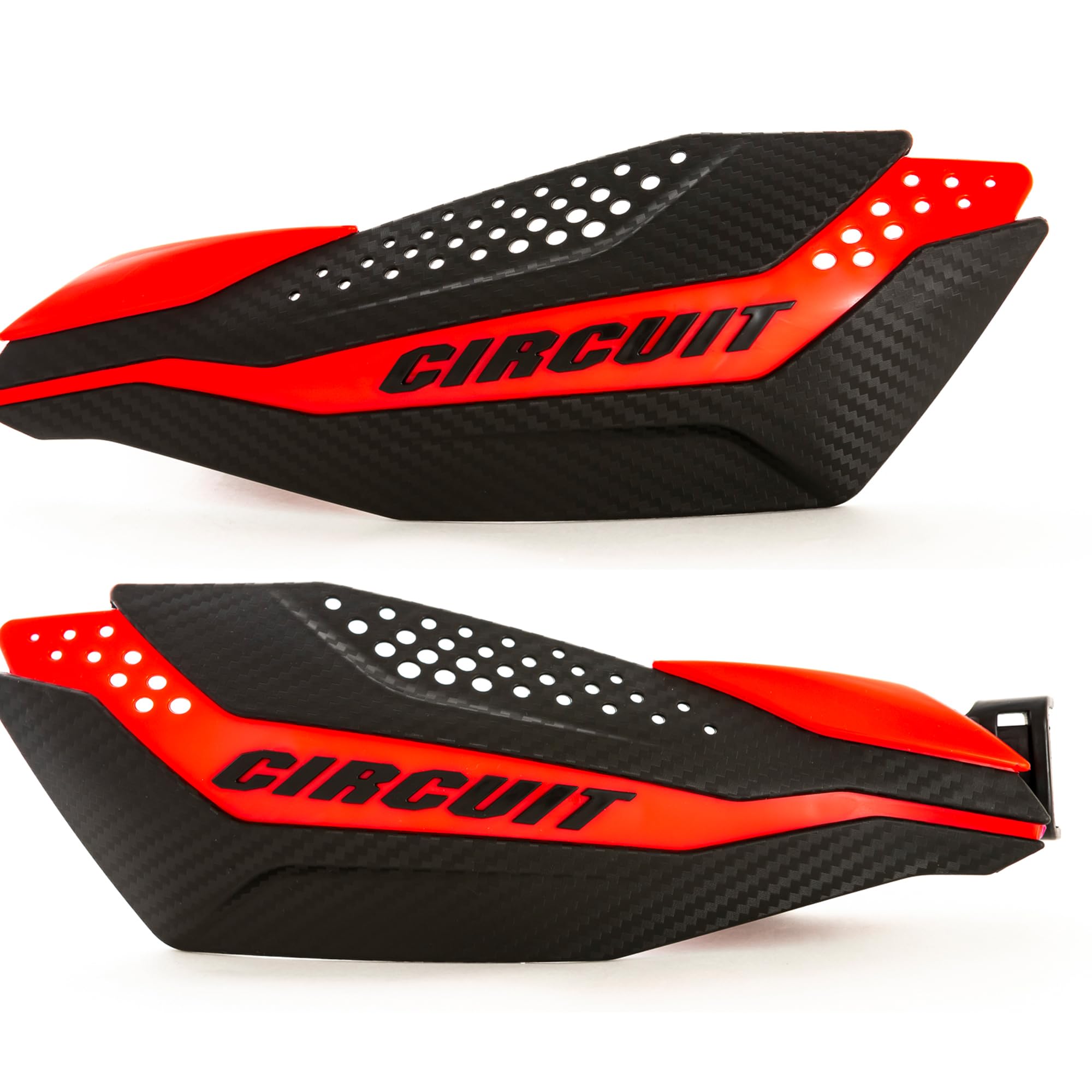Circuit Equipment - Handguard Dakar Universal - Carbon Texture Shell, Nylon Reinforced Arms, Easy Lever Access - Off-Road Protection - Carbon/Fluor Red