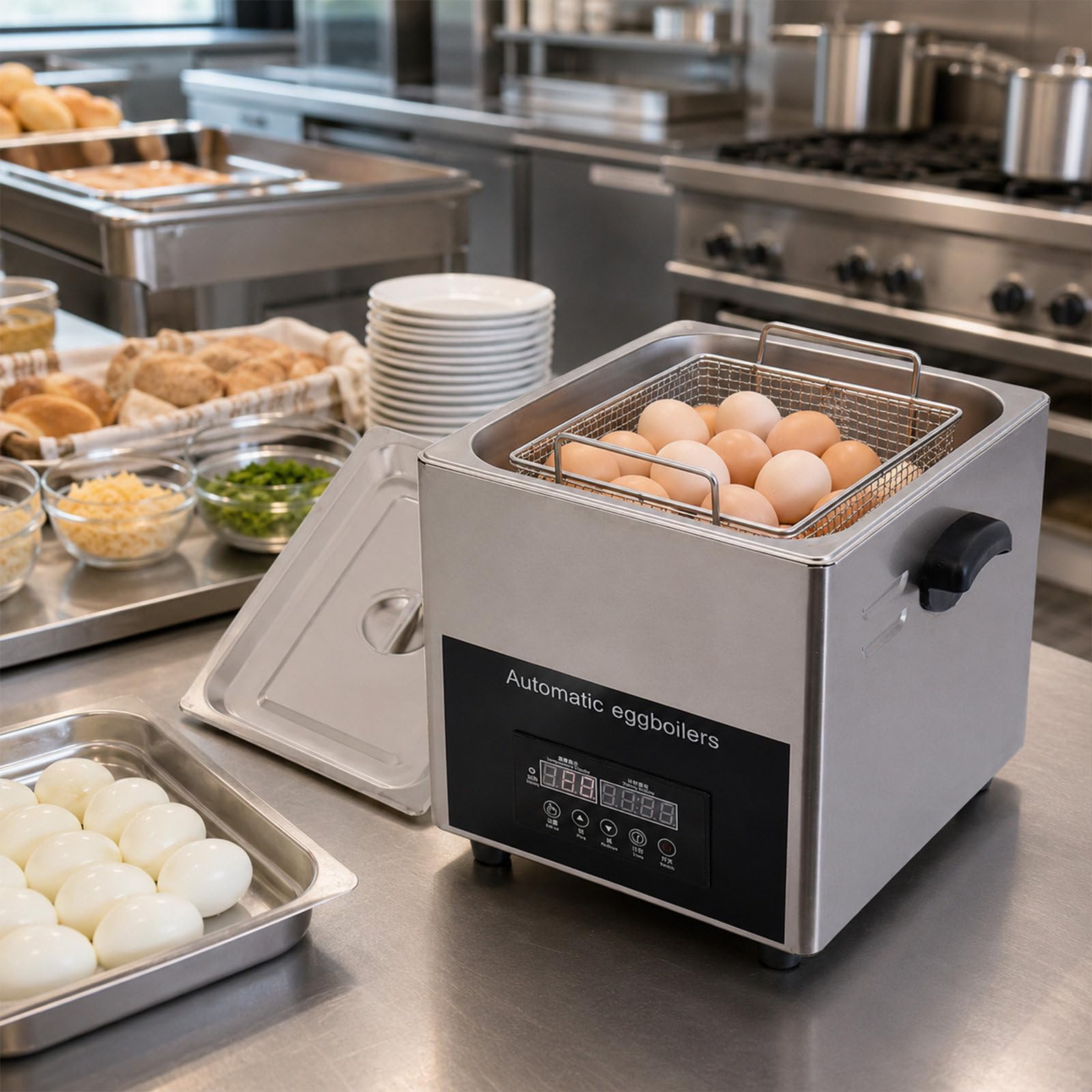 Cuociuova per Ristorante Professionale Elettrico 50+ Uova Grande capacità con Timer 0-99 & Controllo Automatico & Cestello Rimovibile per Colazione Buffet