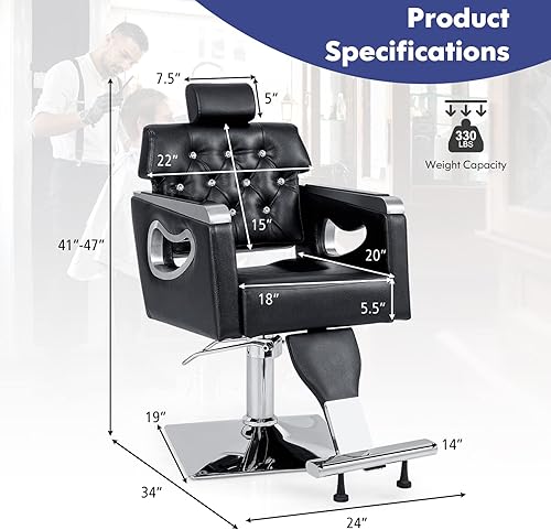 Miniatura 3 de Safstar Silla de peluquería reclinable, silla de equipo de salón y spa, silla giratoria moderna con respaldo inclinable y reposacabezas ajustable de