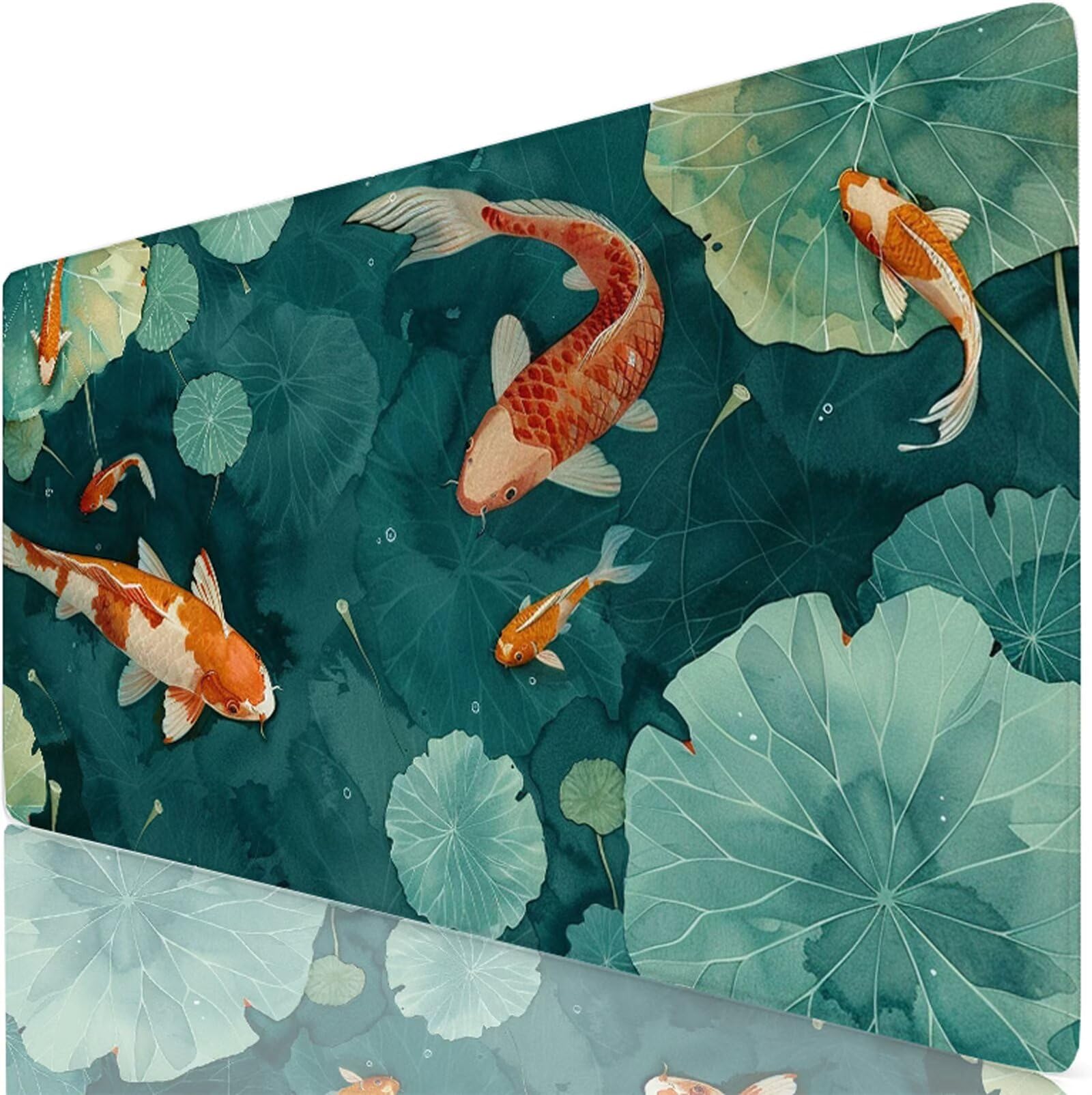Pez Alfombrilla Ratón XXL 150x80 cm Mouse Pad Grande Gaming Hoja De Loto Alfombrilla Escritorio Antideslizante, Protector de Mesa para Ordenador y Teclado, Alfombrilla Gamer con Bordes Cosidos W6-417