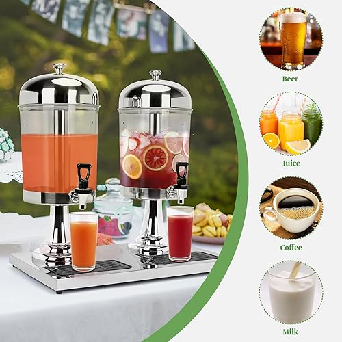 Miniatura 6 de tonchean Dispensador de bebidas de 4.4 galones, dispensador doble de bebidas de 16 litros, dispensador de jugo de acero inoxidable con núcleo de