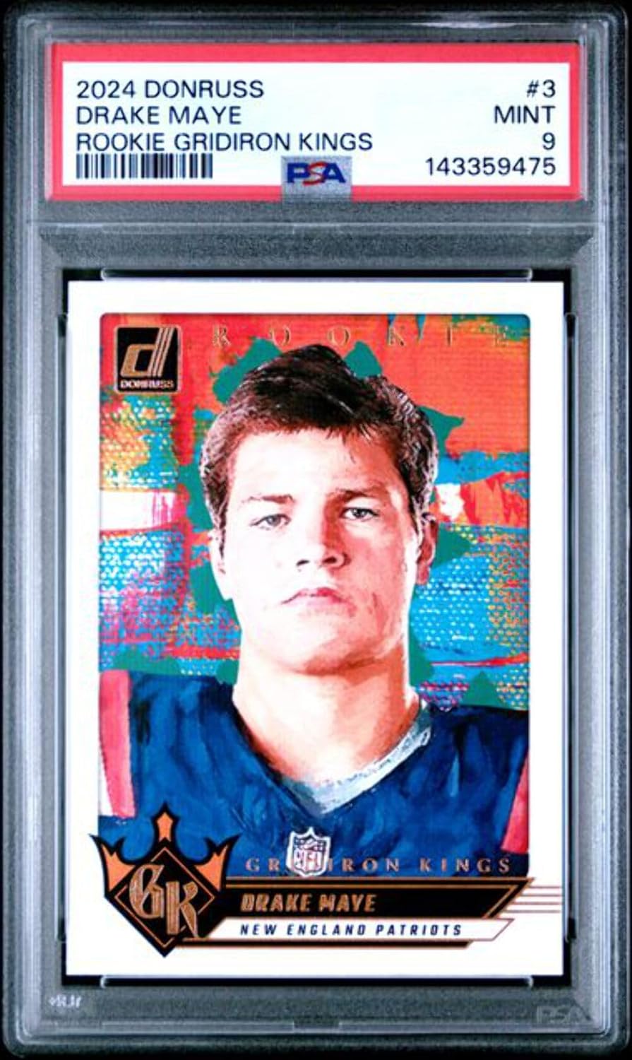 Graded 2024 Panini Donruss Drake Maye #3 Rookie Gridiron Kings Rookie RC Football Card PSA 9 Mint