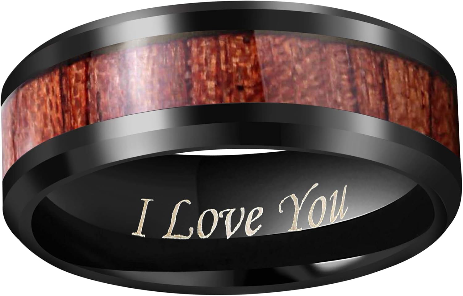 CROWNAL 4mm 8mm Rare Koa Wood/Abalone Shell/Genuine Crushed Fire Opal Inlay Tungsten Carbide Ring Men Women Wedding Band High Polished Engraved I Love You Size 7 To 17