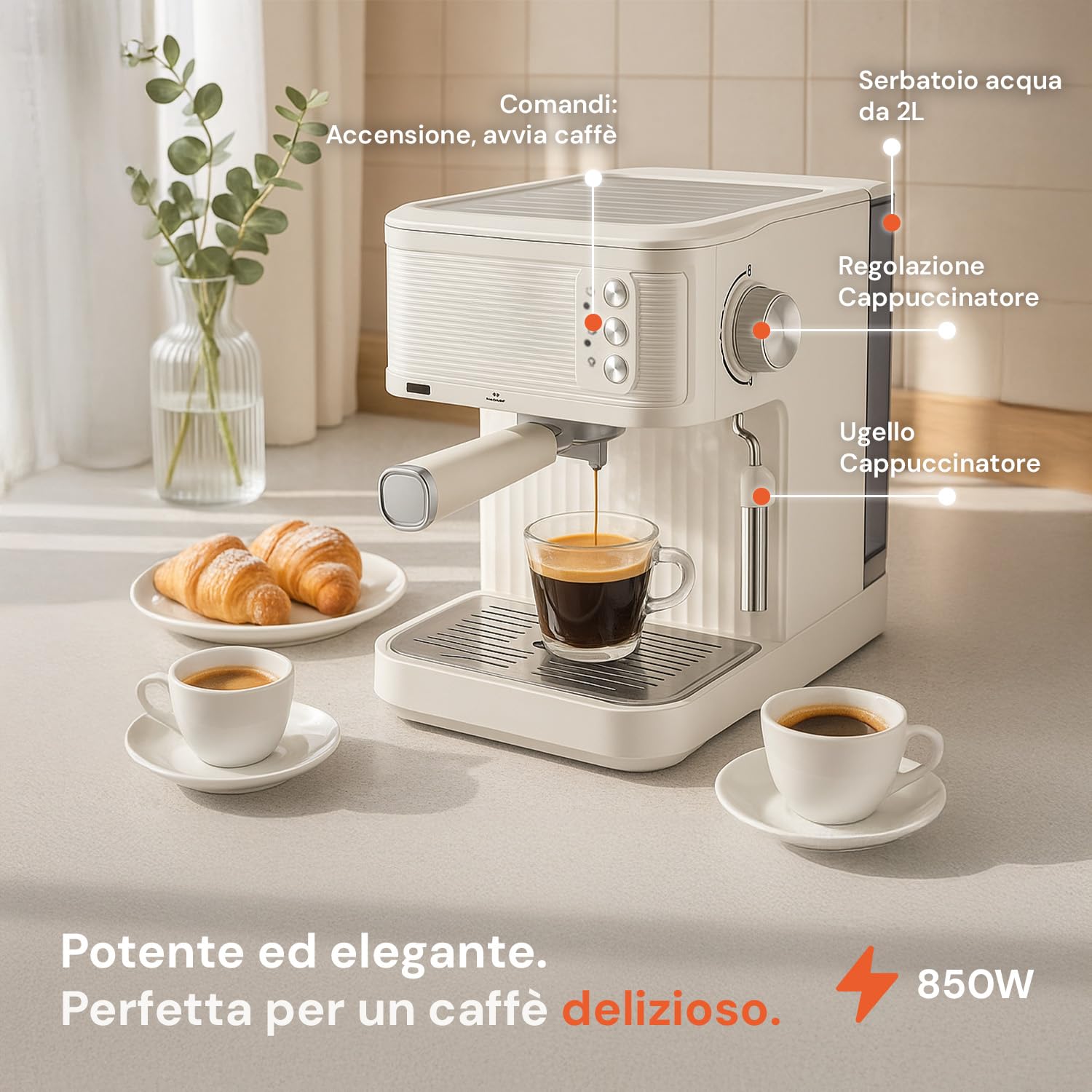 Avilia - Macchina Caffè 850W per Espresso Intenso con Filtro in Acciaio Inossidabile, Serbatoio da 2L e Compatibilità con Caffè Macinato, Uso Facile - colore in base alla disponibilità